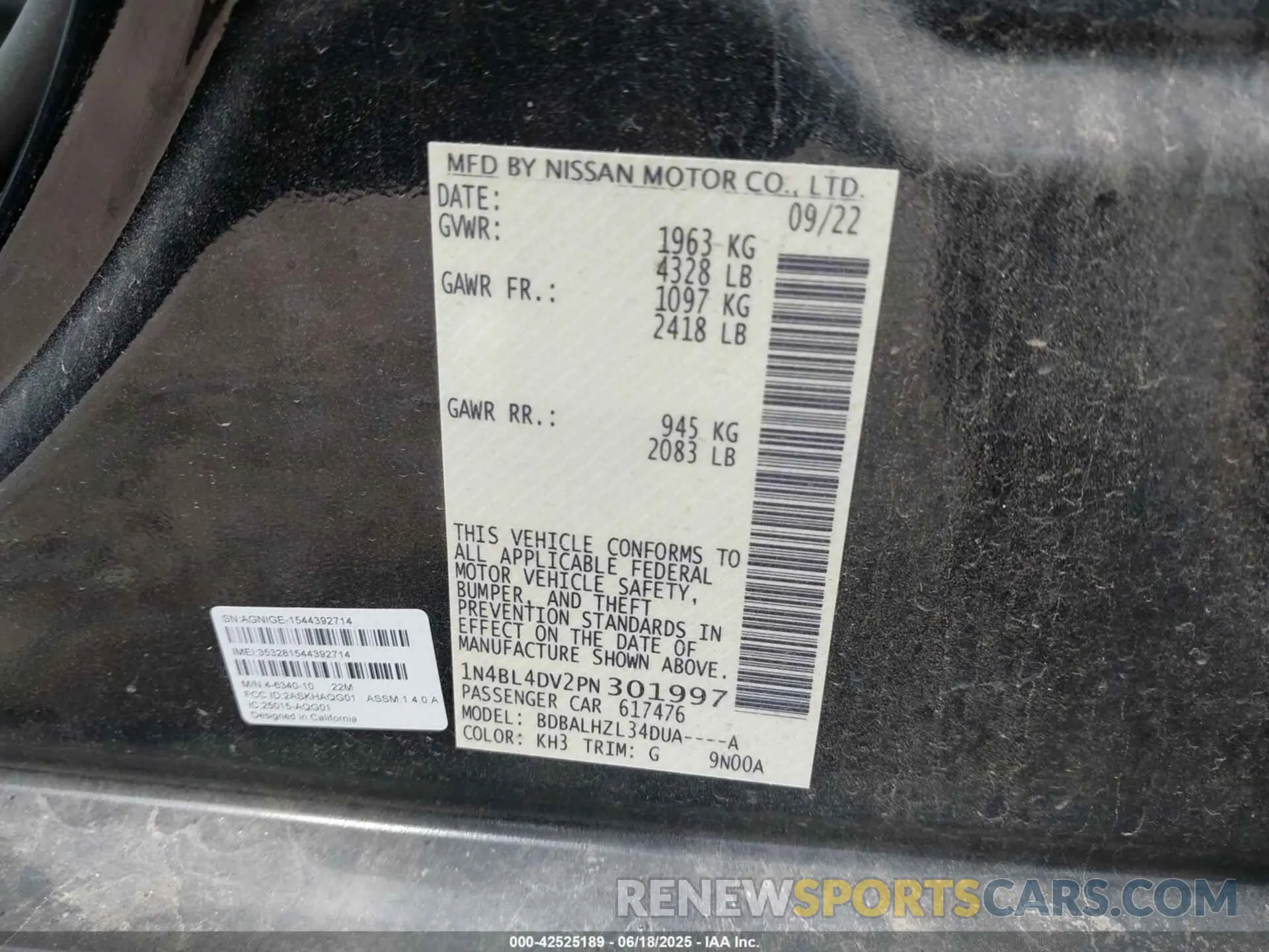 9 Photograph of a damaged car 1N4BL4DV2PN301997 NISSAN ALTIMA 2023