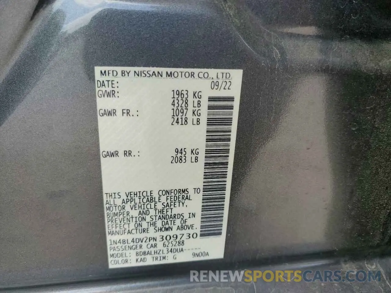 12 Photograph of a damaged car 1N4BL4DV2PN309730 NISSAN ALTIMA 2023