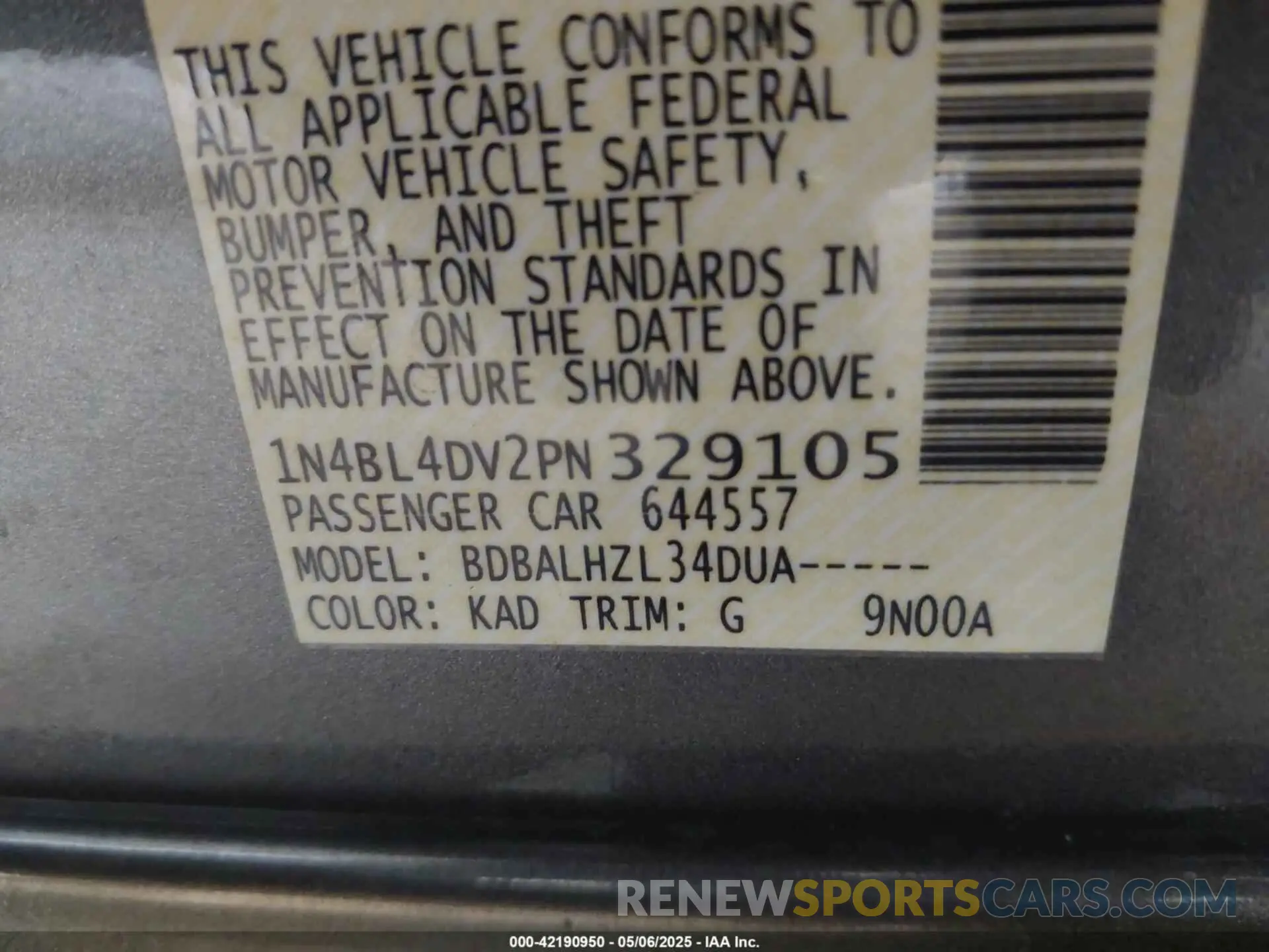 9 Photograph of a damaged car 1N4BL4DV2PN329105 NISSAN ALTIMA 2023