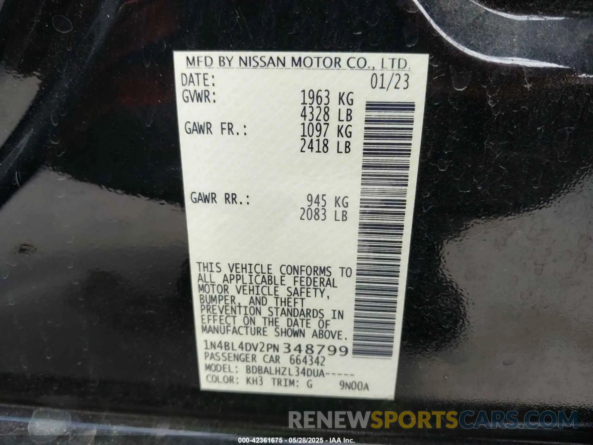 9 Photograph of a damaged car 1N4BL4DV2PN348799 NISSAN ALTIMA 2023