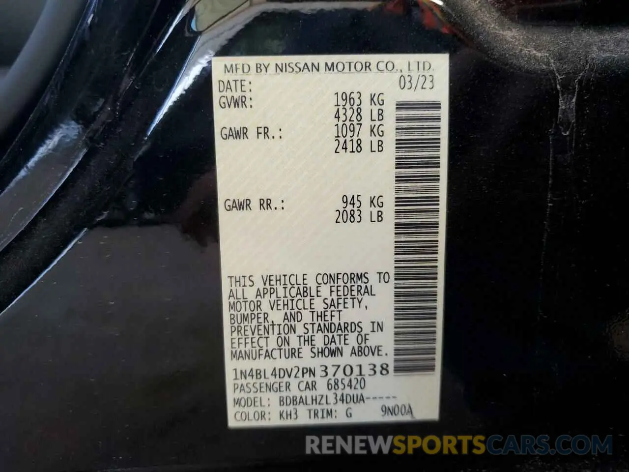 12 Photograph of a damaged car 1N4BL4DV2PN370138 NISSAN ALTIMA 2023