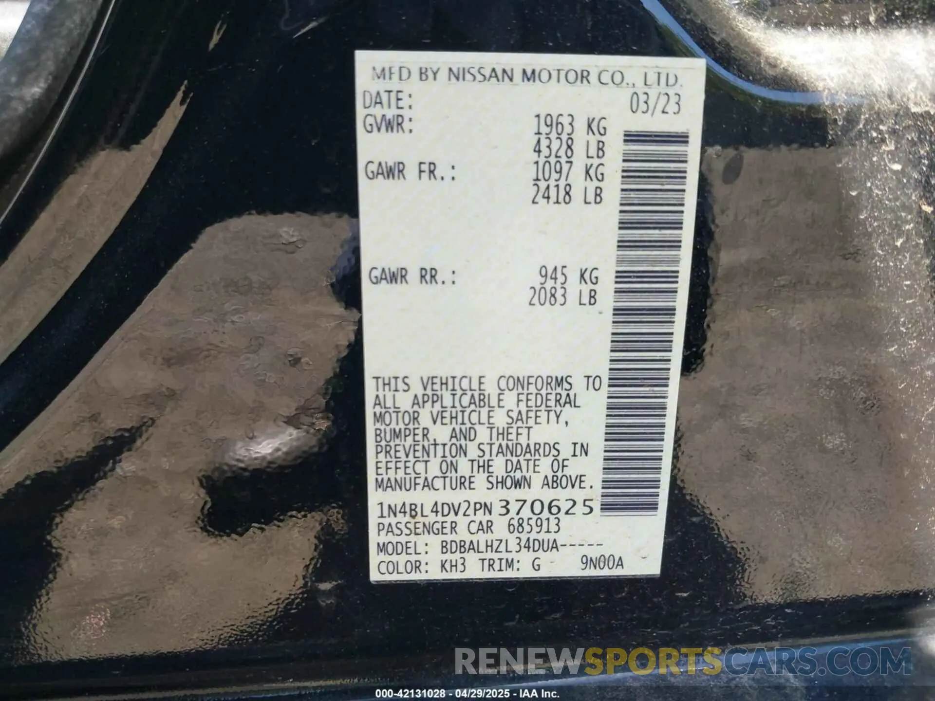 9 Photograph of a damaged car 1N4BL4DV2PN370625 NISSAN ALTIMA 2023