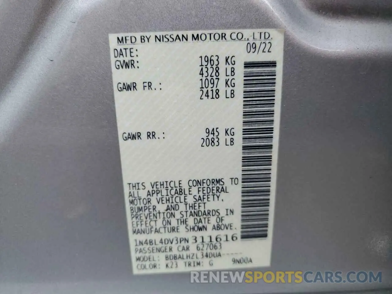 13 Photograph of a damaged car 1N4BL4DV3PN311616 NISSAN ALTIMA 2023