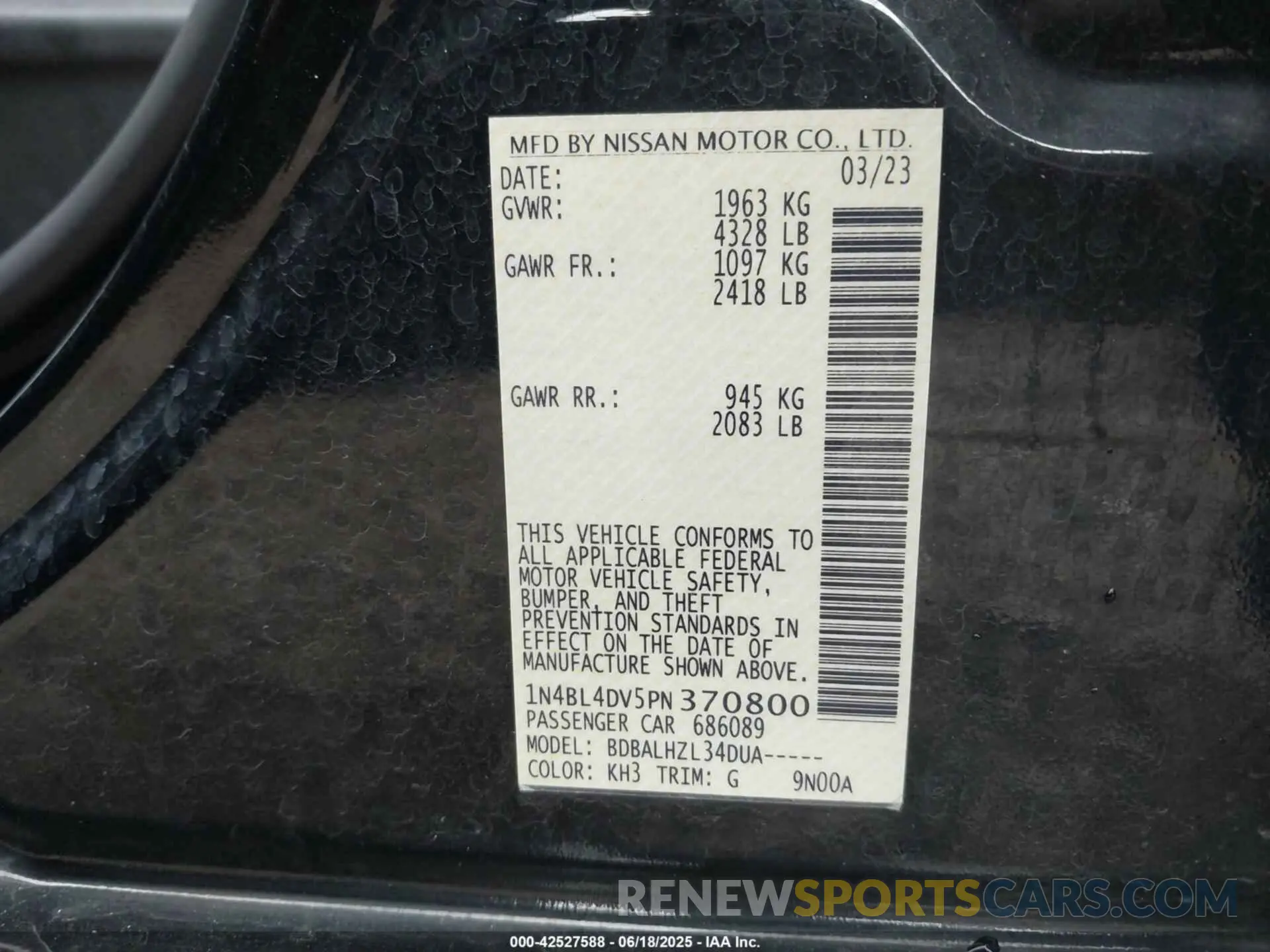 9 Photograph of a damaged car 1N4BL4DV5PN370800 NISSAN ALTIMA 2023