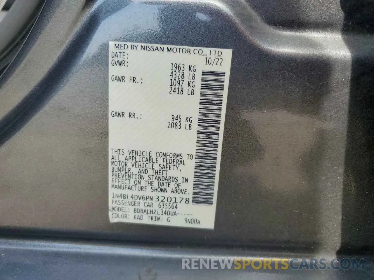13 Photograph of a damaged car 1N4BL4DV6PN320178 NISSAN ALTIMA 2023
