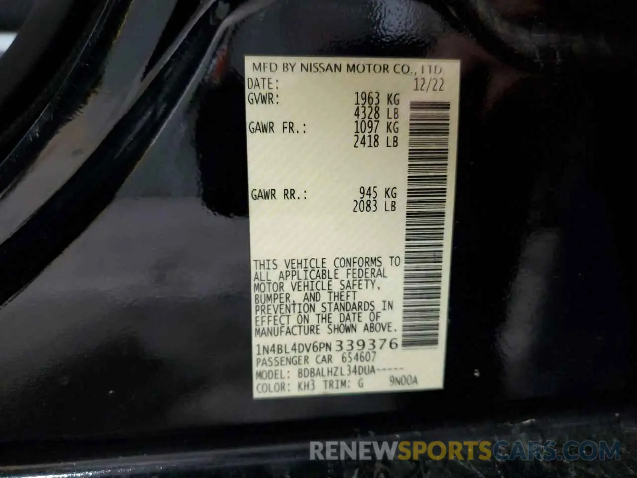 12 Photograph of a damaged car 1N4BL4DV6PN339376 NISSAN ALTIMA 2023
