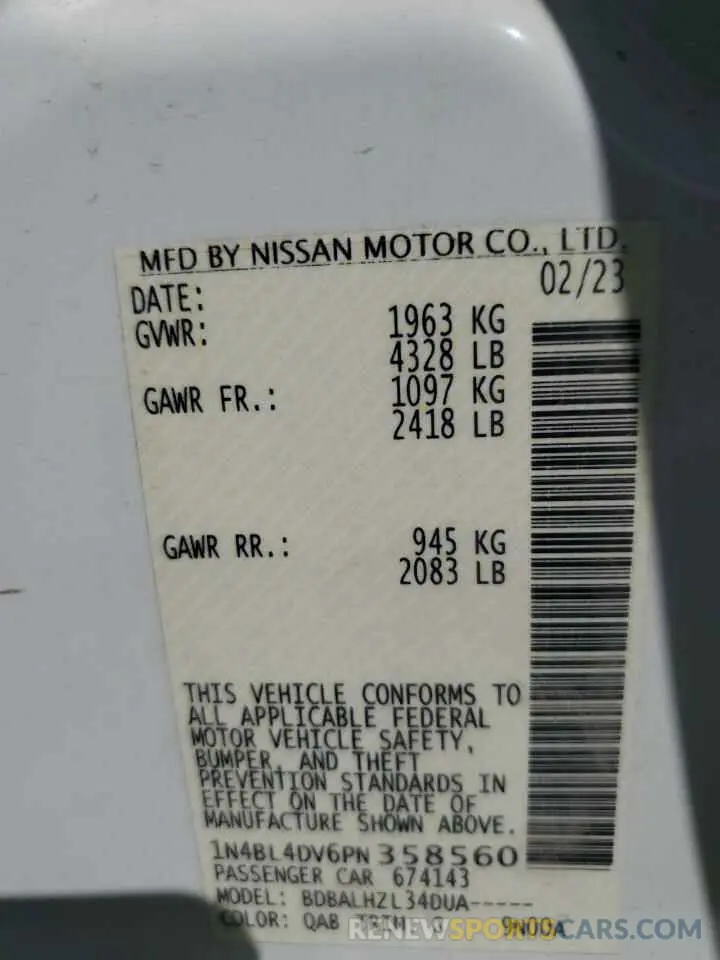 15 Photograph of a damaged car 1N4BL4DV6PN358560 NISSAN ALTIMA 2023
