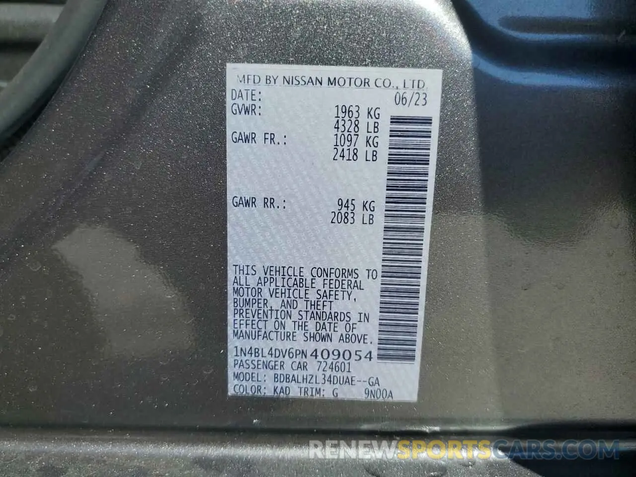 13 Photograph of a damaged car 1N4BL4DV6PN409054 NISSAN ALTIMA 2023