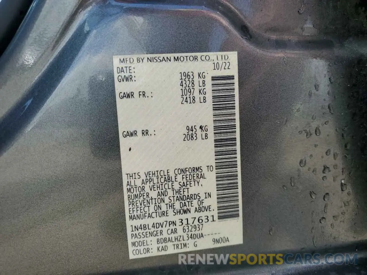13 Photograph of a damaged car 1N4BL4DV7PN317631 NISSAN ALTIMA 2023