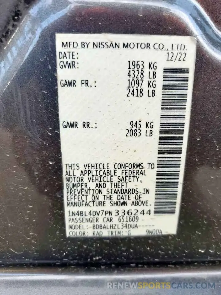 13 Photograph of a damaged car 1N4BL4DV7PN336244 NISSAN ALTIMA 2023