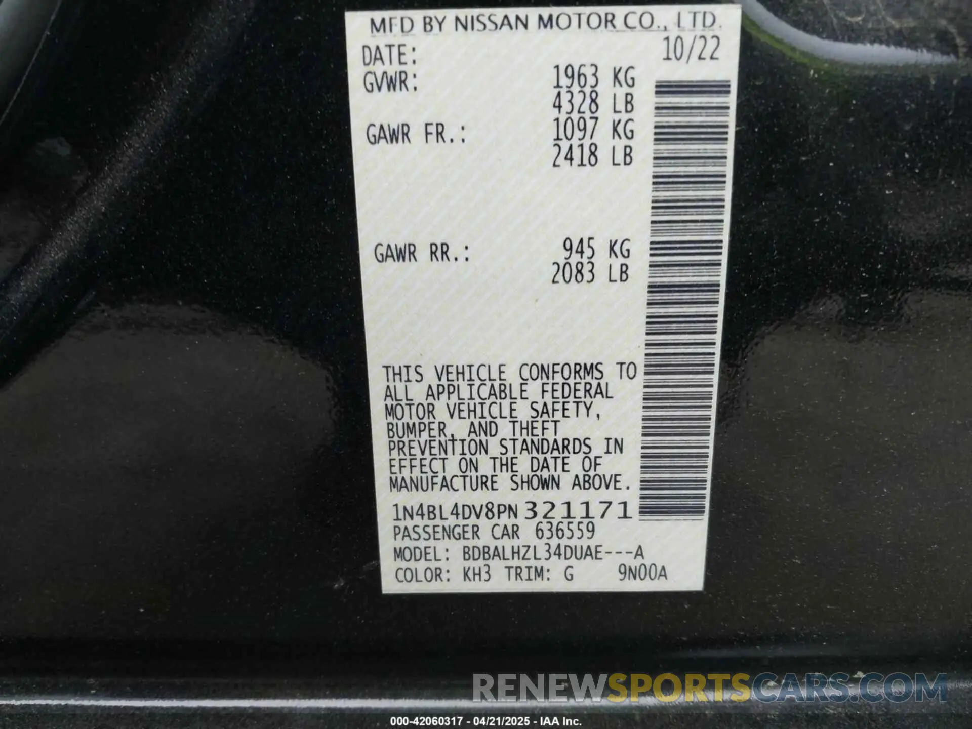 9 Photograph of a damaged car 1N4BL4DV8PN321171 NISSAN ALTIMA 2023