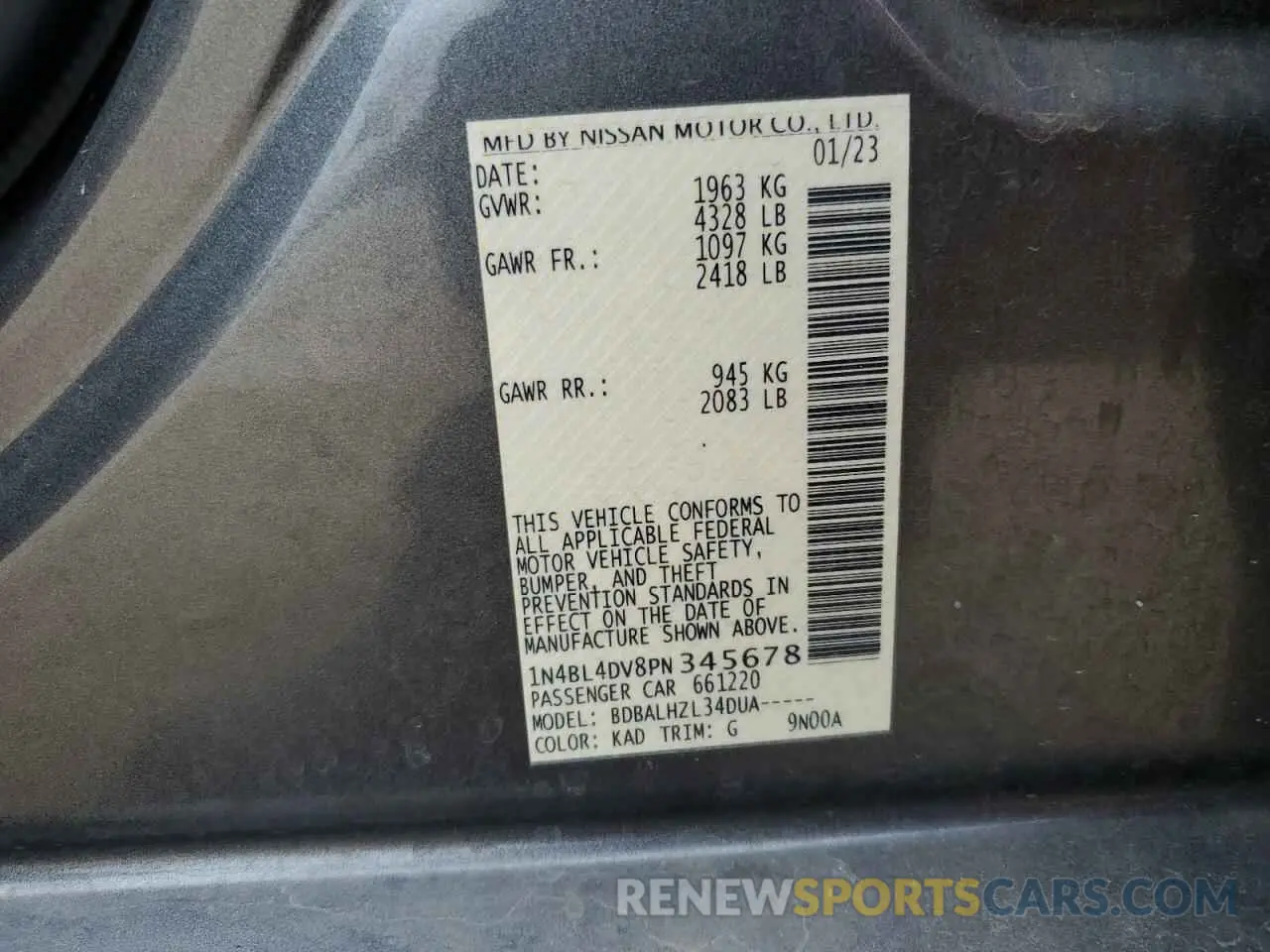 12 Photograph of a damaged car 1N4BL4DV8PN345678 NISSAN ALTIMA 2023