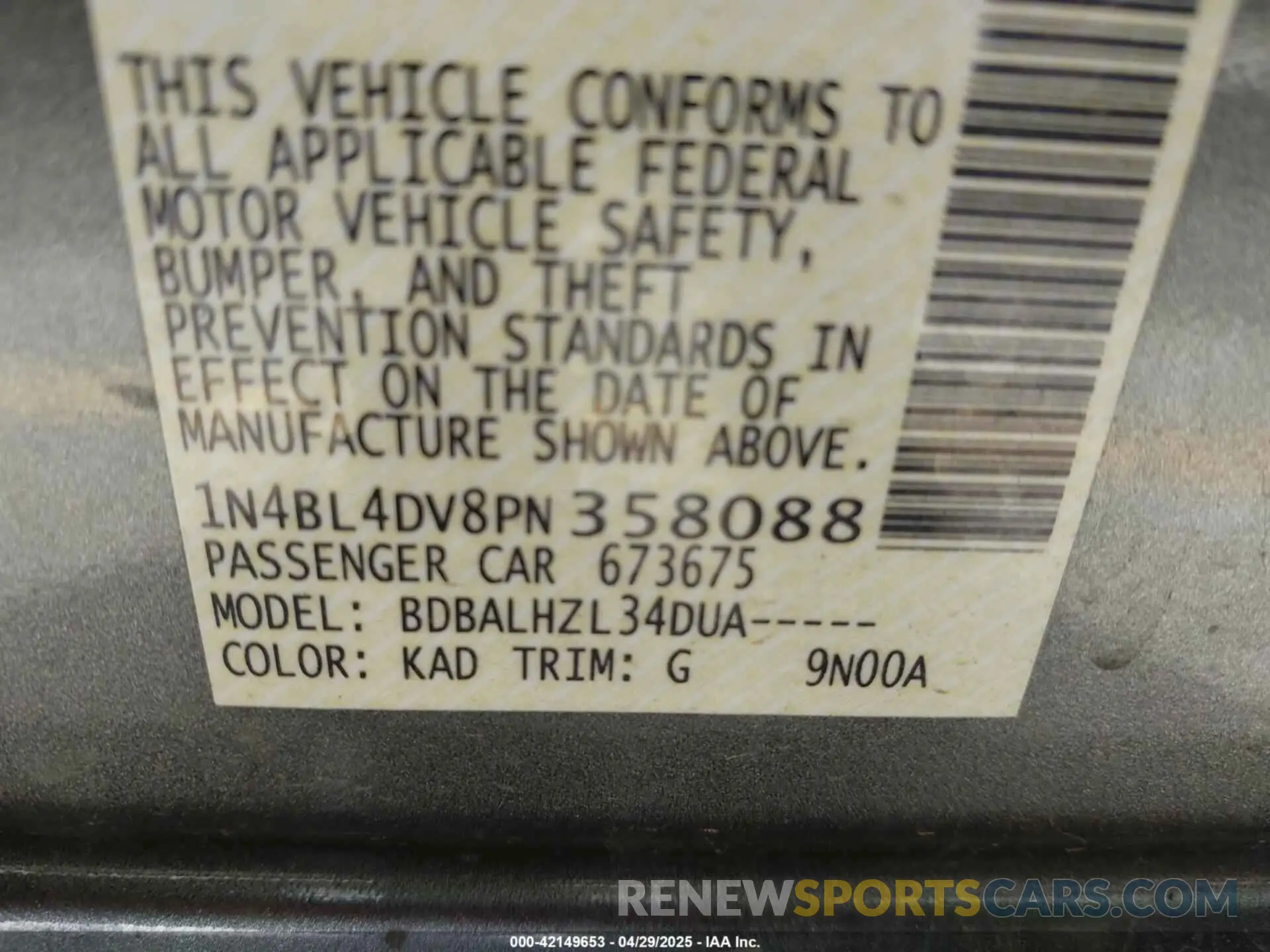 9 Photograph of a damaged car 1N4BL4DV8PN358088 NISSAN ALTIMA 2023