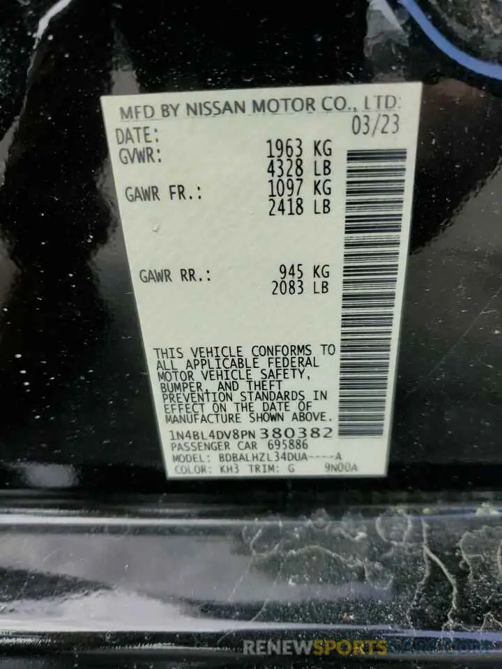 12 Photograph of a damaged car 1N4BL4DV8PN380382 NISSAN ALTIMA 2023