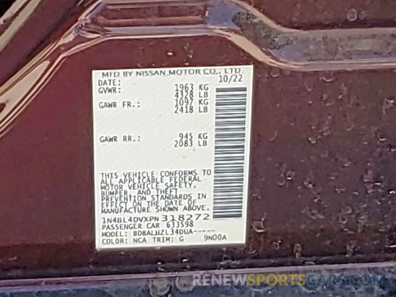 12 Photograph of a damaged car 1N4BL4DVXPN318272 NISSAN ALTIMA 2023