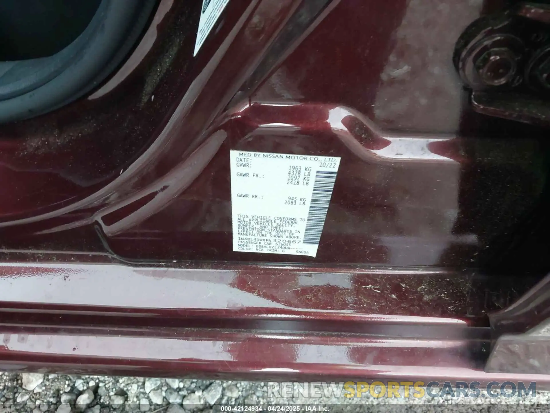 9 Photograph of a damaged car 1N4BL4DVXPN320667 NISSAN ALTIMA 2023
