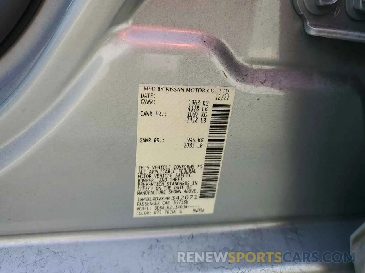 13 Photograph of a damaged car 1N4BL4DVXPN342071 NISSAN ALTIMA 2023