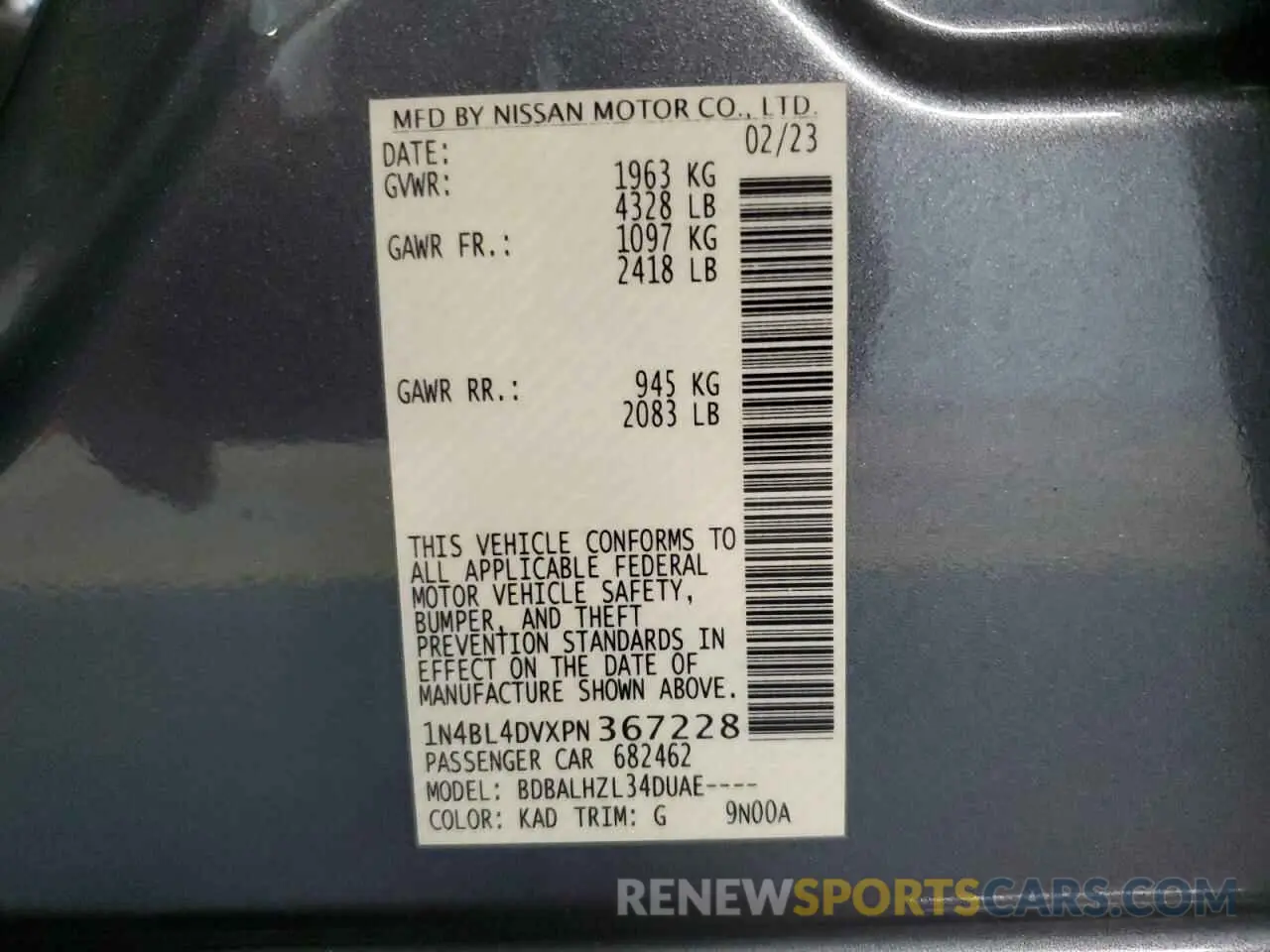 12 Photograph of a damaged car 1N4BL4DVXPN367228 NISSAN ALTIMA 2023