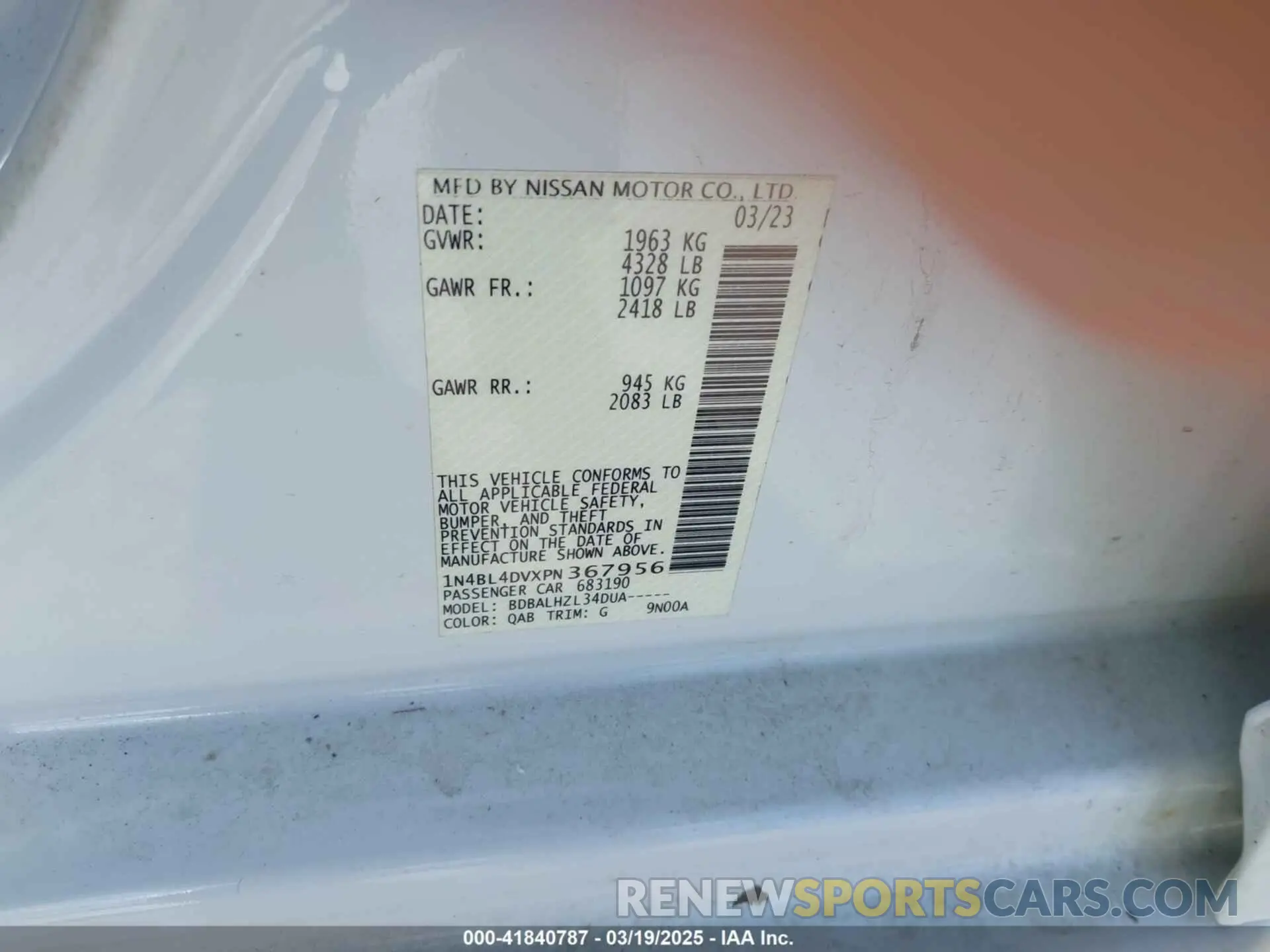 9 Photograph of a damaged car 1N4BL4DVXPN367956 NISSAN ALTIMA 2023