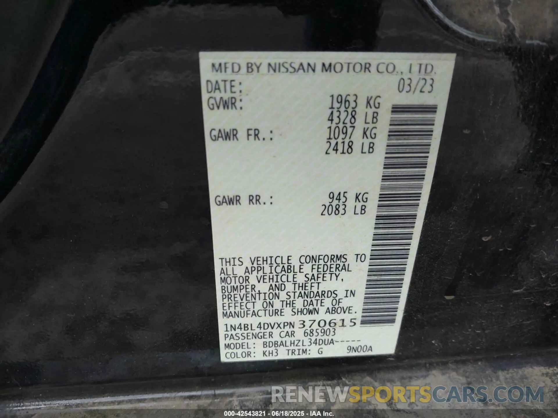 9 Photograph of a damaged car 1N4BL4DVXPN370615 NISSAN ALTIMA 2023
