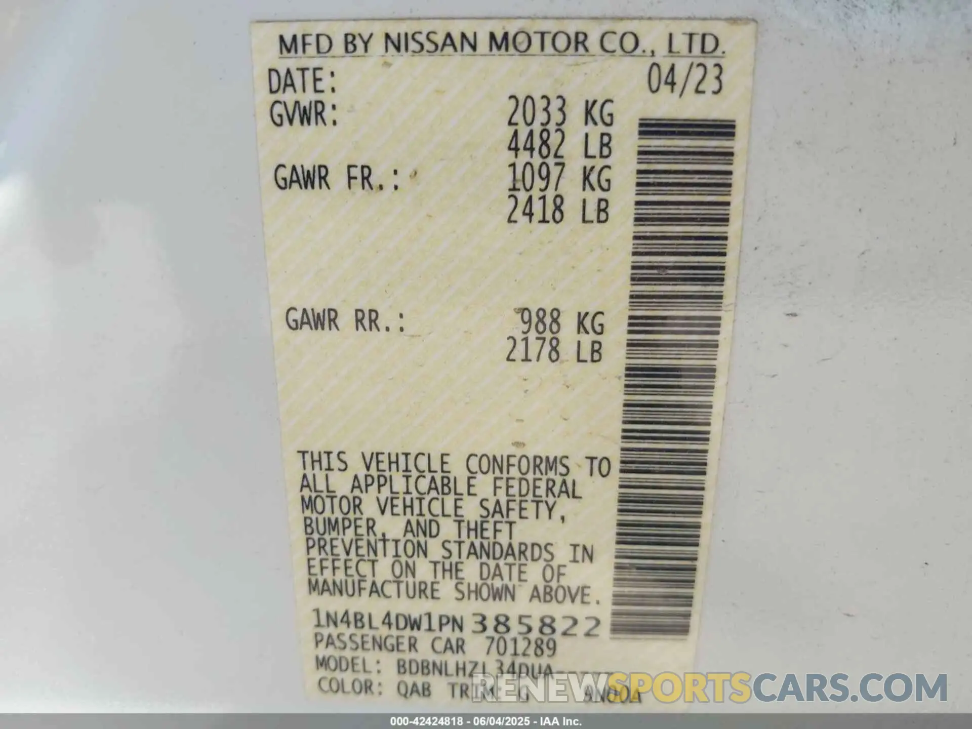 9 Photograph of a damaged car 1N4BL4DW1PN385822 NISSAN ALTIMA 2023