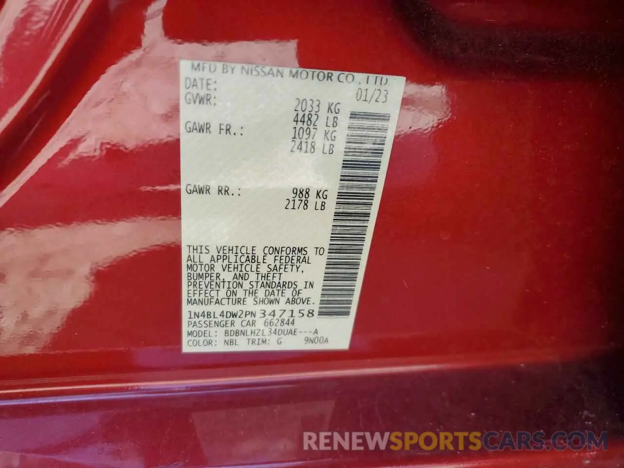 14 Photograph of a damaged car 1N4BL4DW2PN347158 NISSAN ALTIMA 2023