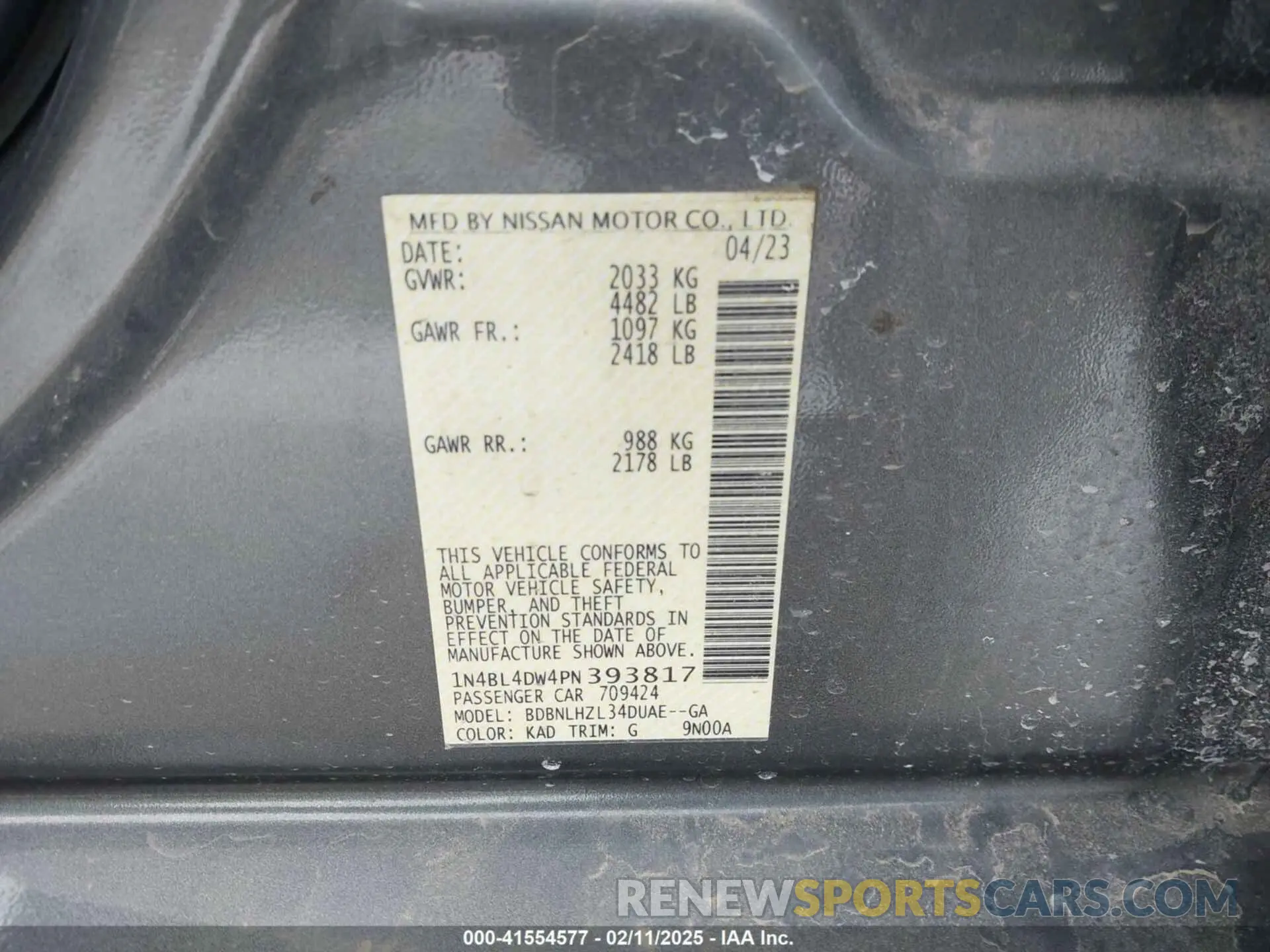9 Photograph of a damaged car 1N4BL4DW4PN393817 NISSAN ALTIMA 2023