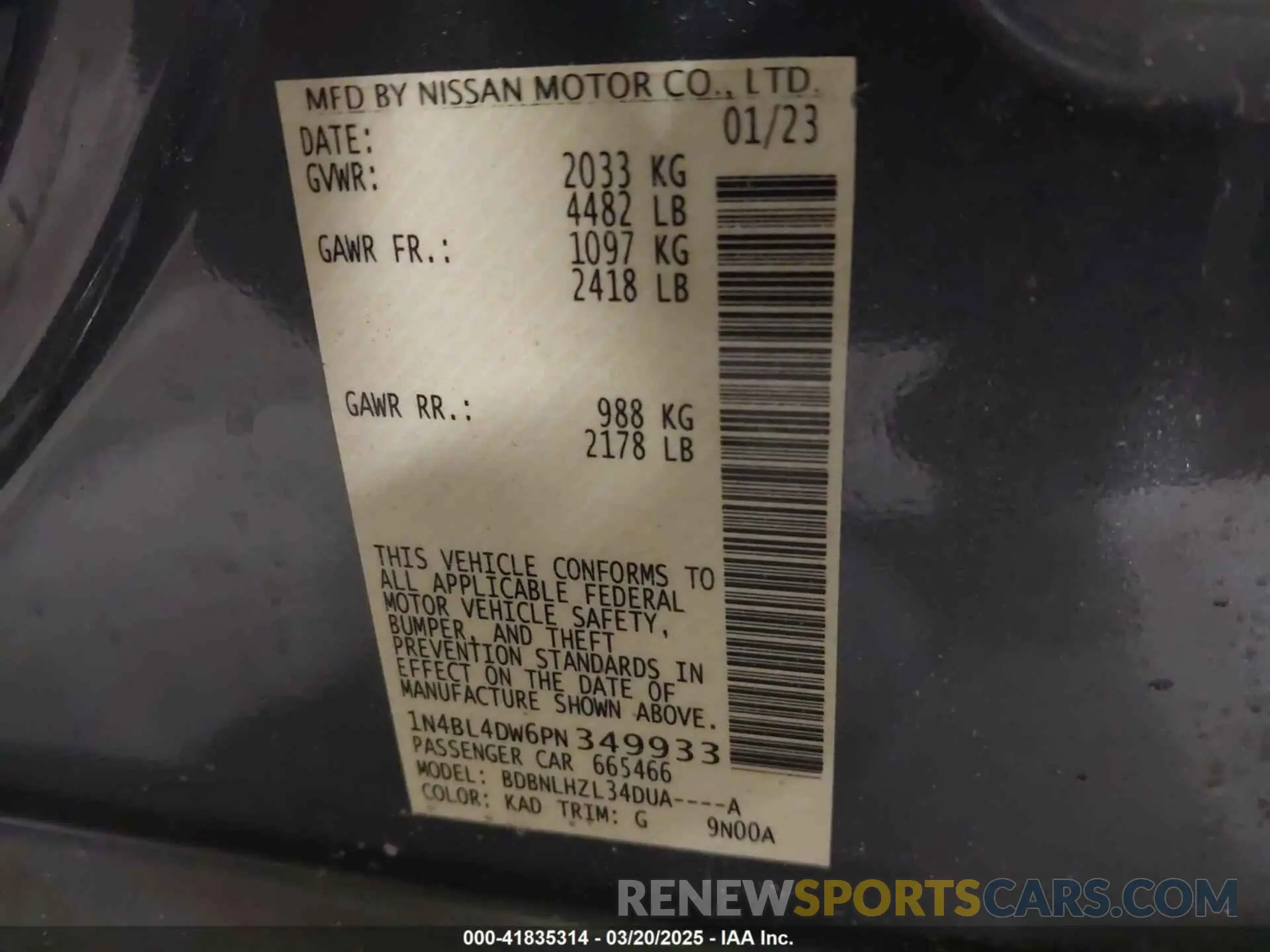 9 Photograph of a damaged car 1N4BL4DW6PN349933 NISSAN ALTIMA 2023