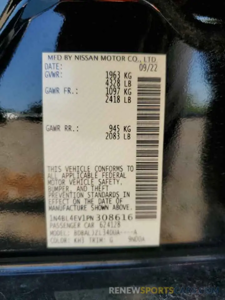 13 Photograph of a damaged car 1N4BL4EV1PN308616 NISSAN ALTIMA 2023