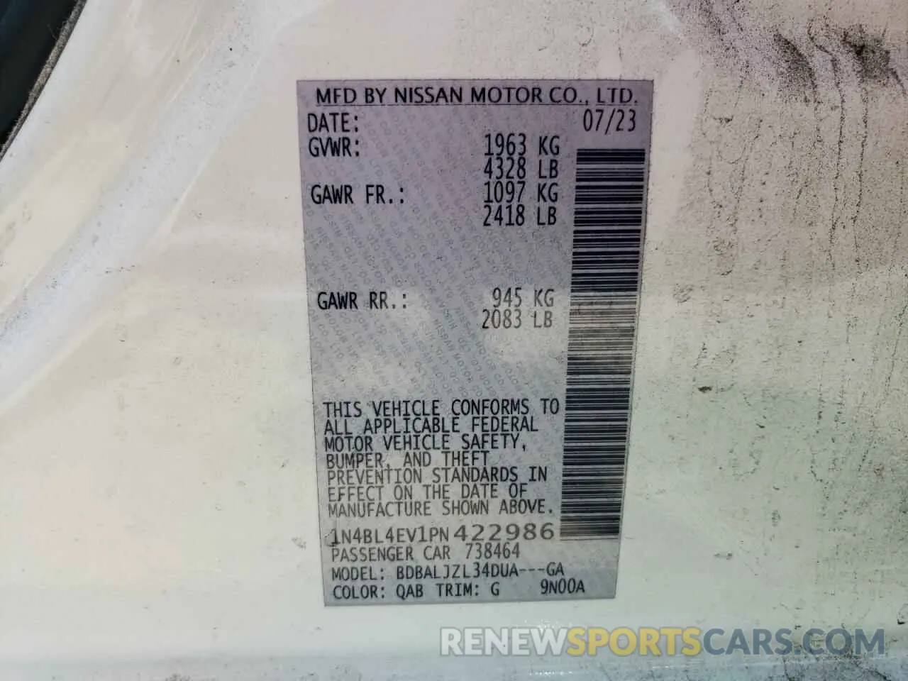 12 Photograph of a damaged car 1N4BL4EV1PN422986 NISSAN ALTIMA 2023