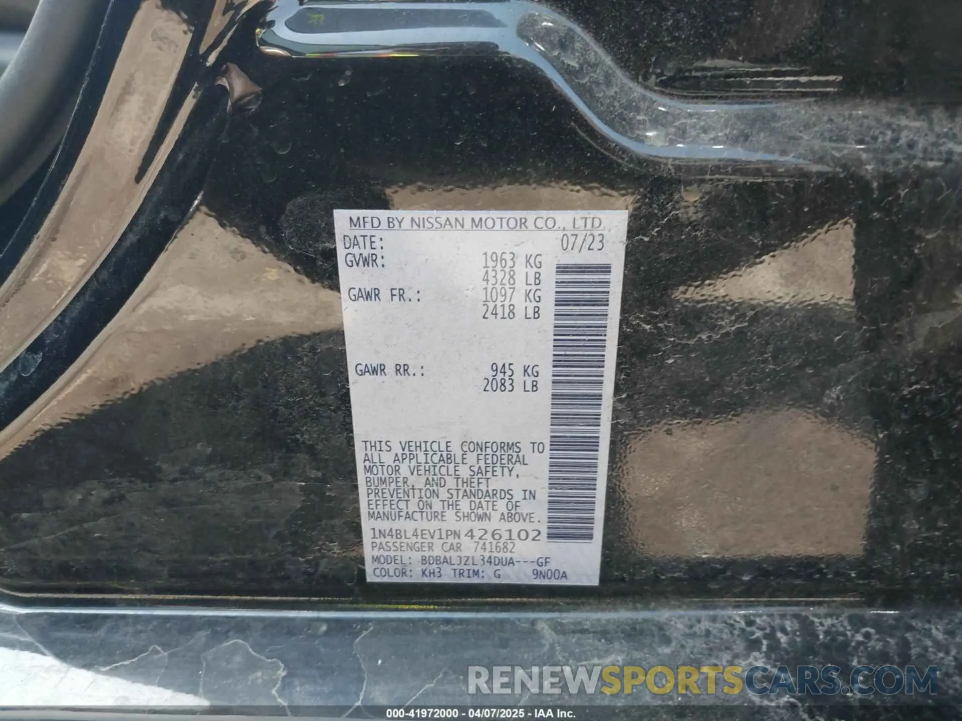 9 Photograph of a damaged car 1N4BL4EV1PN426102 NISSAN ALTIMA 2023