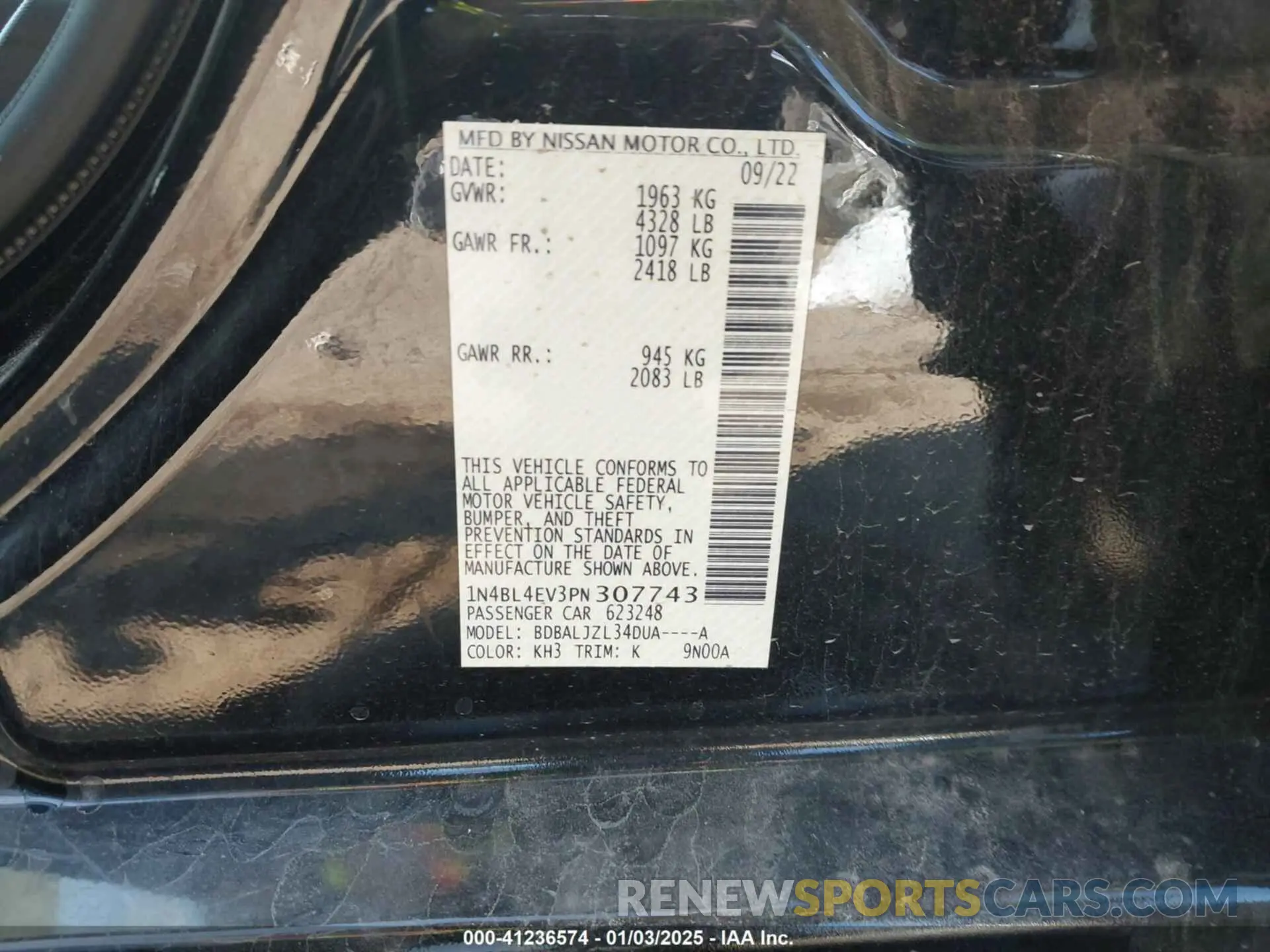 9 Photograph of a damaged car 1N4BL4EV3PN307743 NISSAN ALTIMA 2023