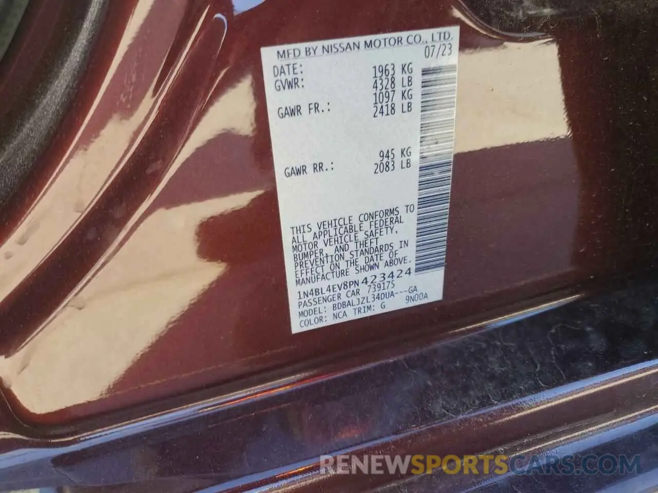 12 Photograph of a damaged car 1N4BL4EV8PN423424 NISSAN ALTIMA 2023