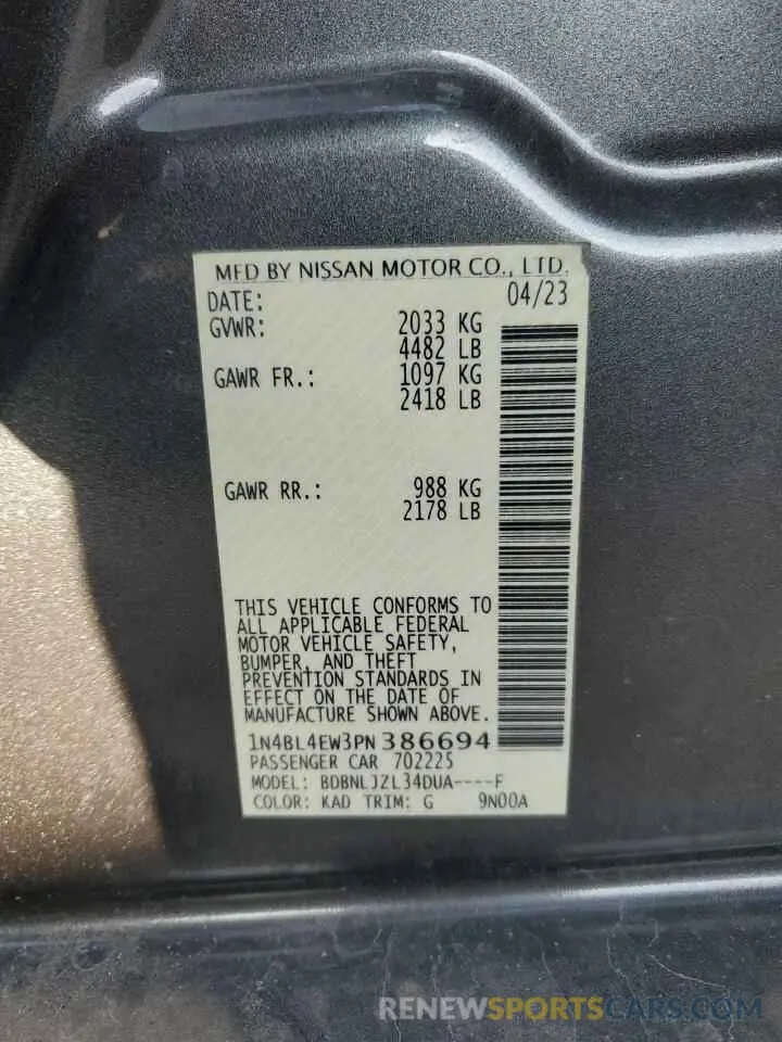 12 Photograph of a damaged car 1N4BL4EW3PN386694 NISSAN ALTIMA 2023