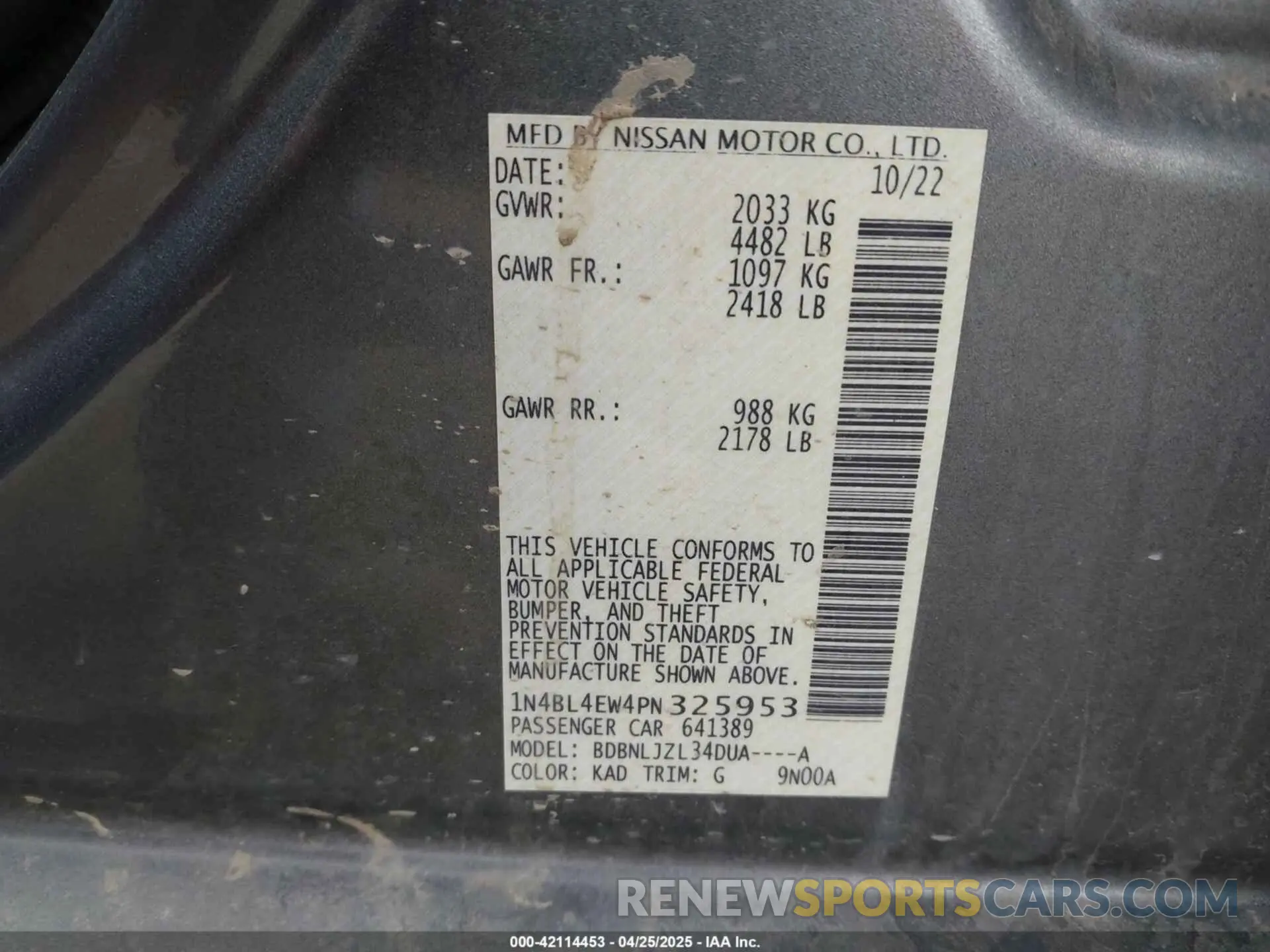 9 Photograph of a damaged car 1N4BL4EW4PN325953 NISSAN ALTIMA 2023
