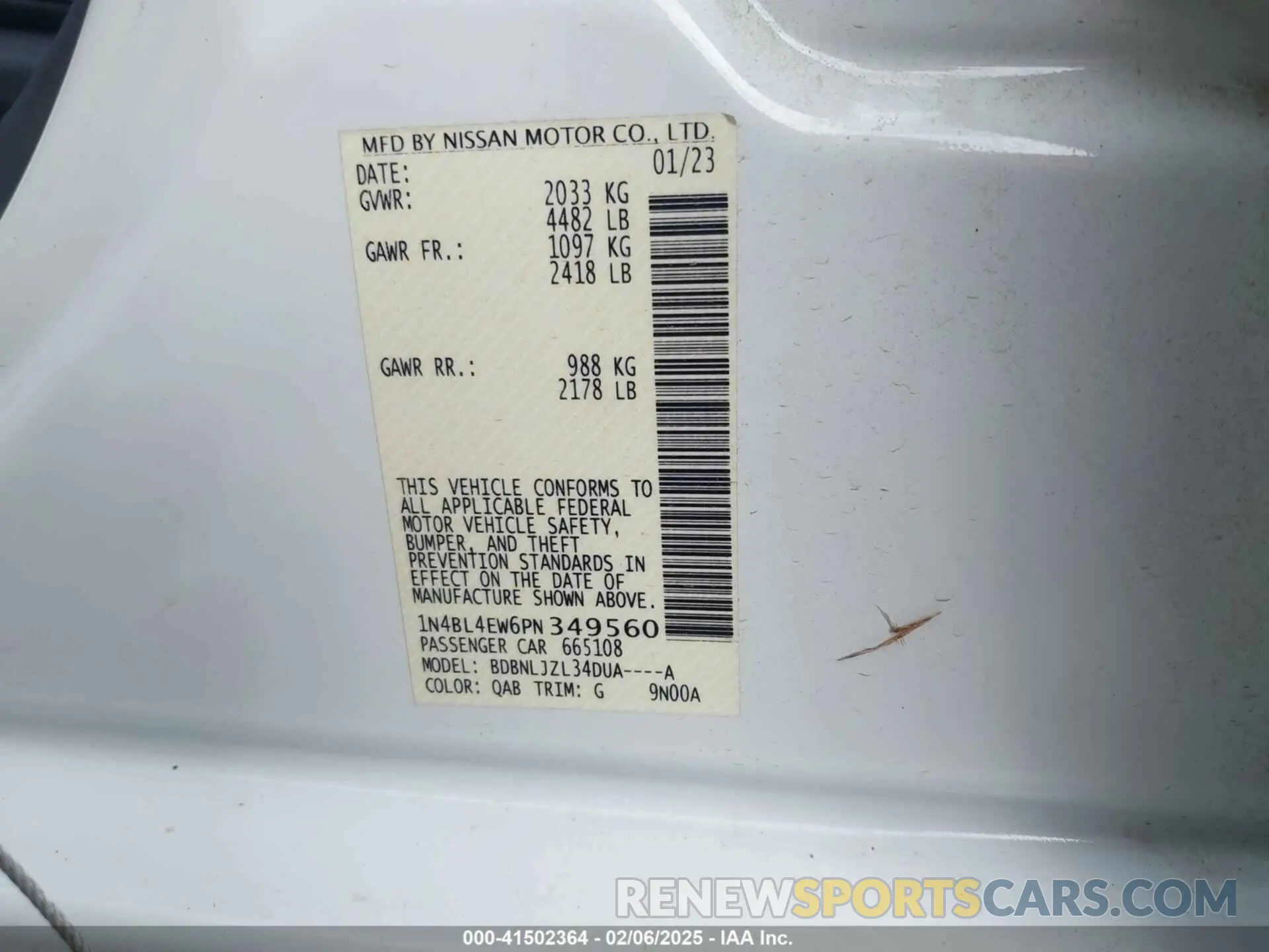 9 Photograph of a damaged car 1N4BL4EW6PN349560 NISSAN ALTIMA 2023