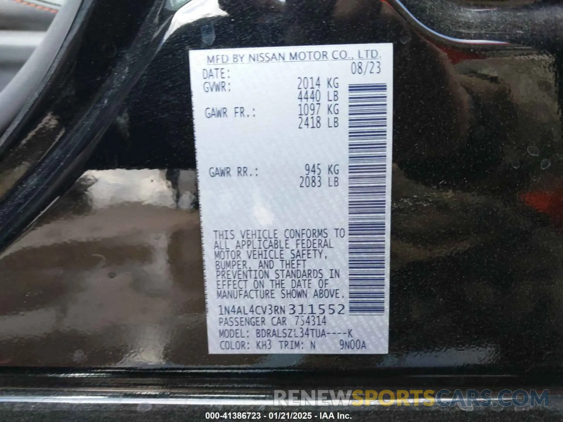 9 Photograph of a damaged car 1N4AL4CV3RN311552 NISSAN ALTIMA 2024