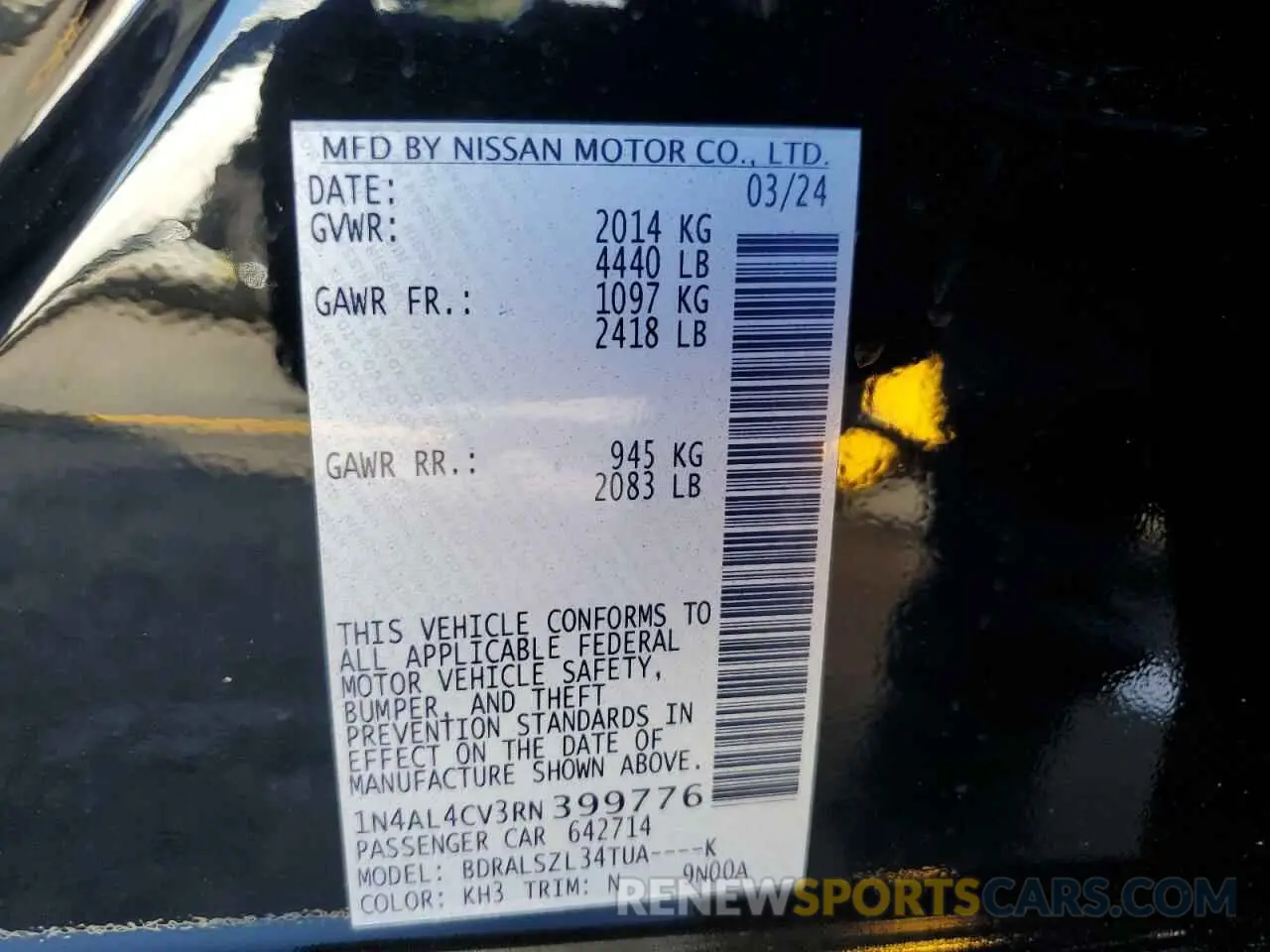12 Photograph of a damaged car 1N4AL4CV3RN399776 NISSAN ALTIMA 2024