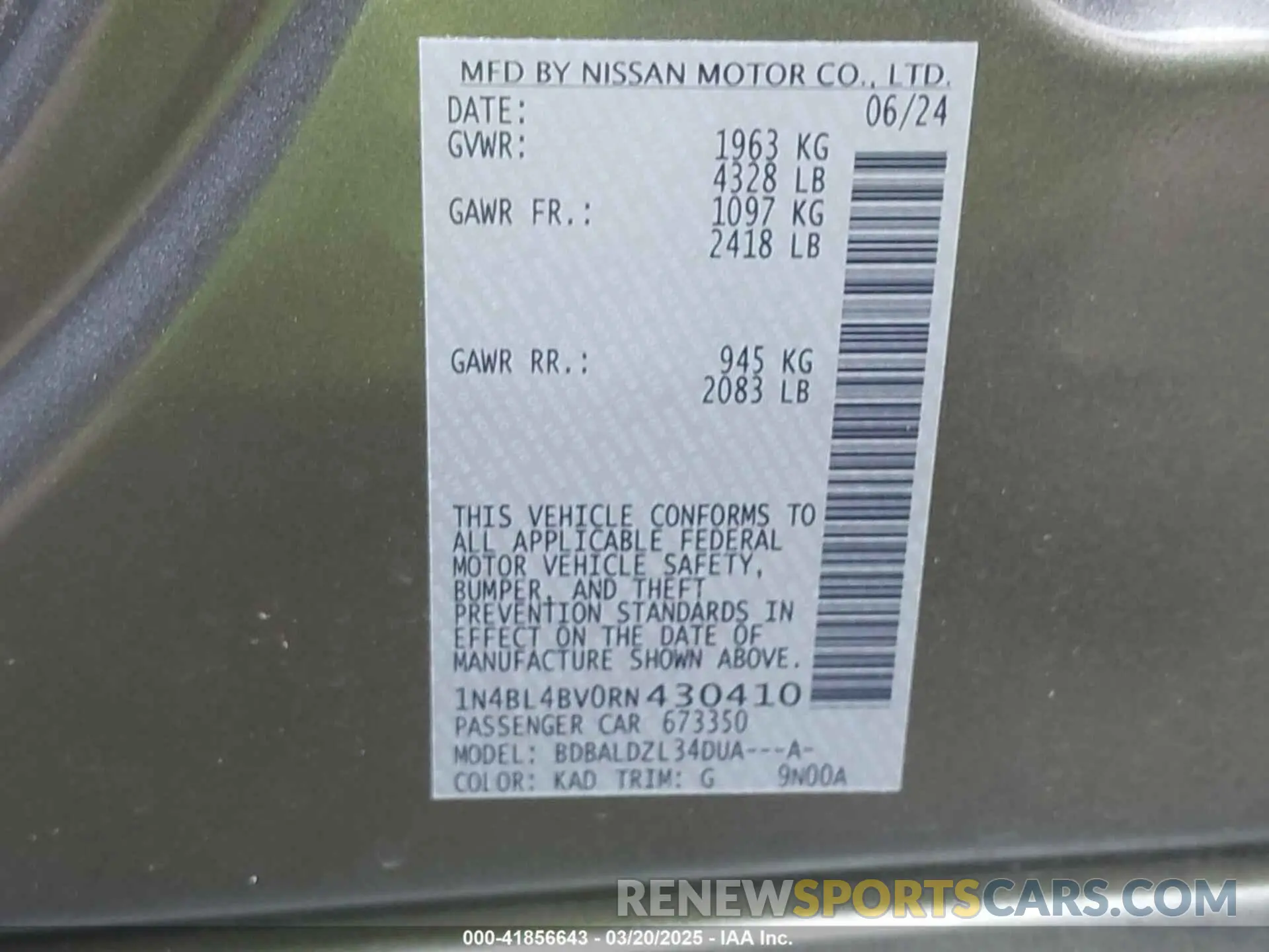 9 Photograph of a damaged car 1N4BL4BV0RN430410 NISSAN ALTIMA 2024