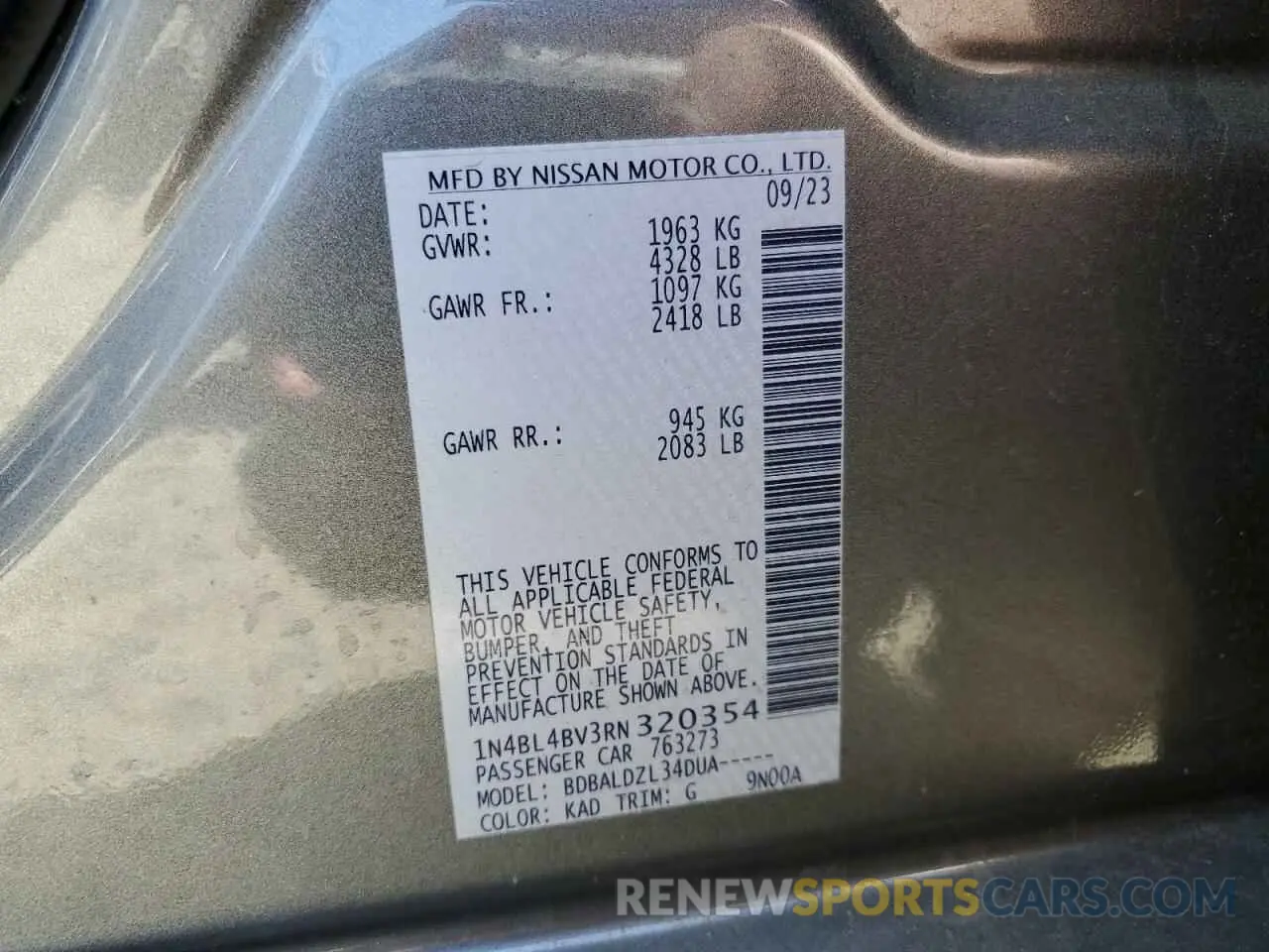 12 Photograph of a damaged car 1N4BL4BV3RN320354 NISSAN ALTIMA 2024