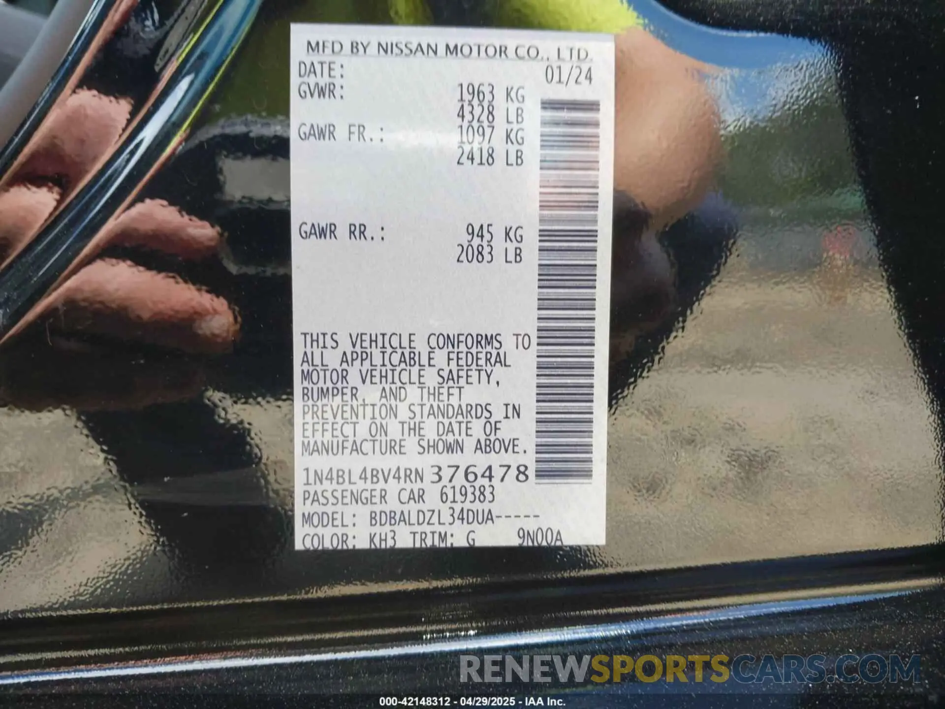 9 Photograph of a damaged car 1N4BL4BV4RN376478 NISSAN ALTIMA 2024