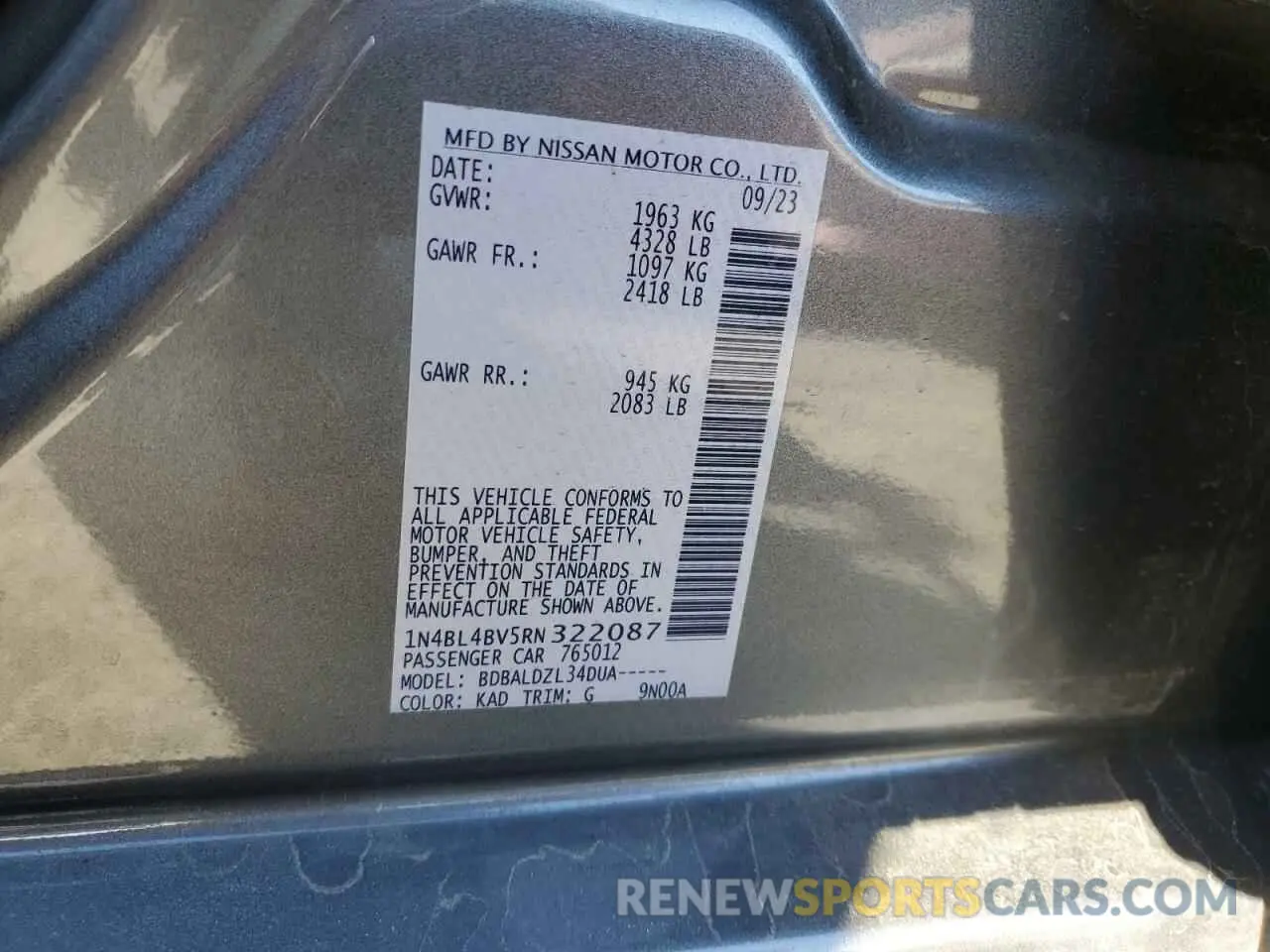 12 Photograph of a damaged car 1N4BL4BV5RN322087 NISSAN ALTIMA 2024