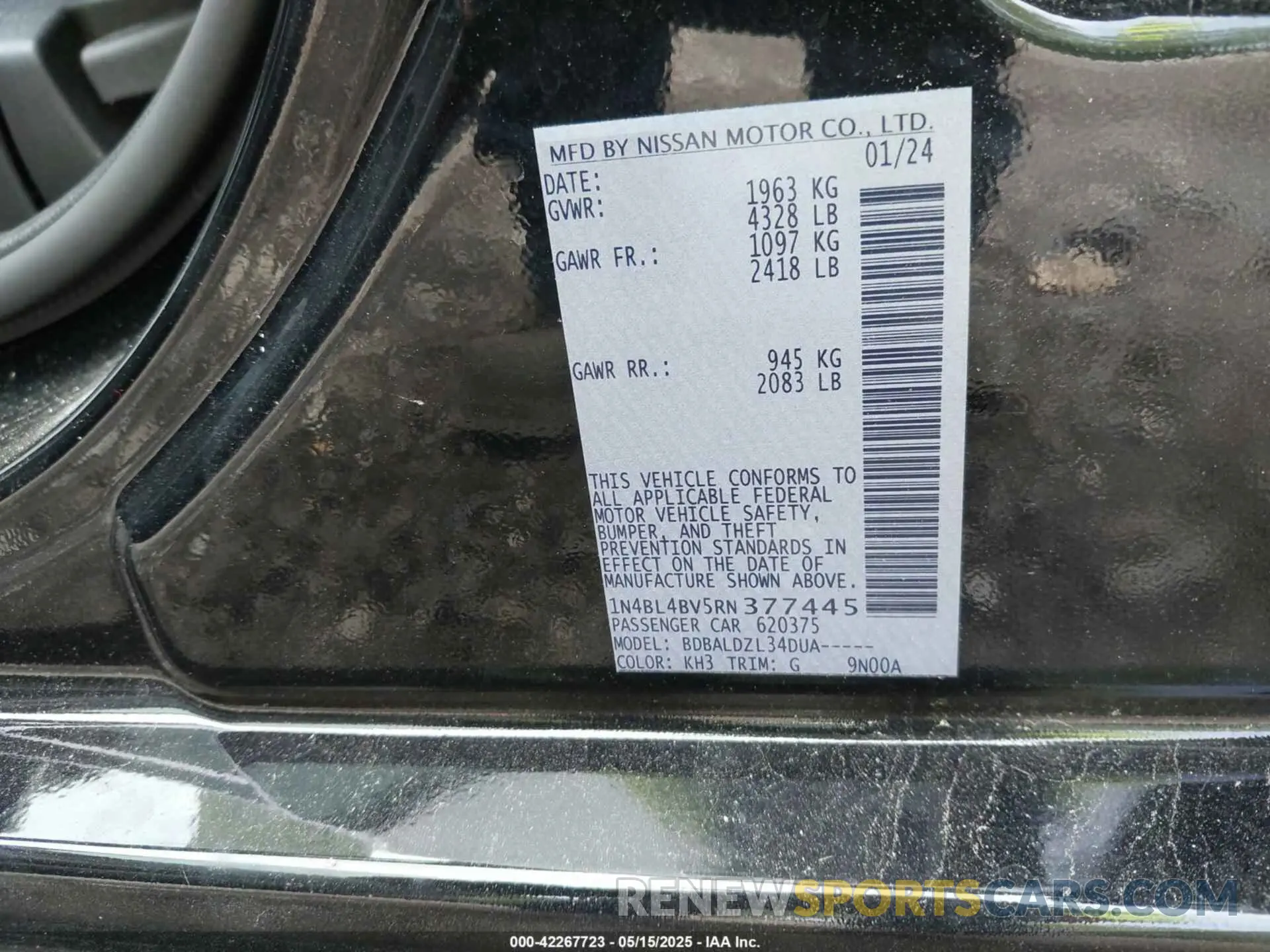9 Photograph of a damaged car 1N4BL4BV5RN377445 NISSAN ALTIMA 2024
