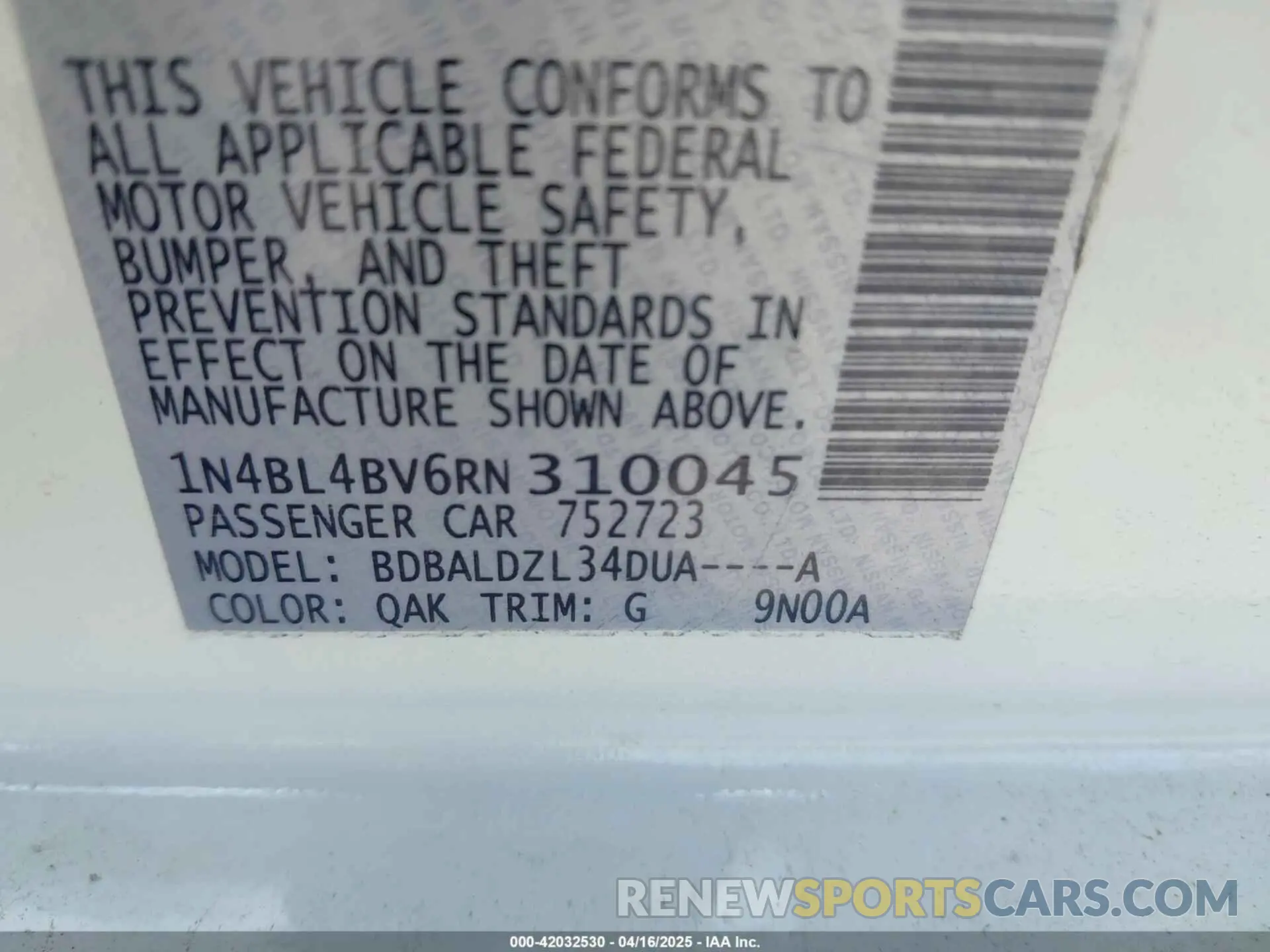 9 Photograph of a damaged car 1N4BL4BV6RN310045 NISSAN ALTIMA 2024