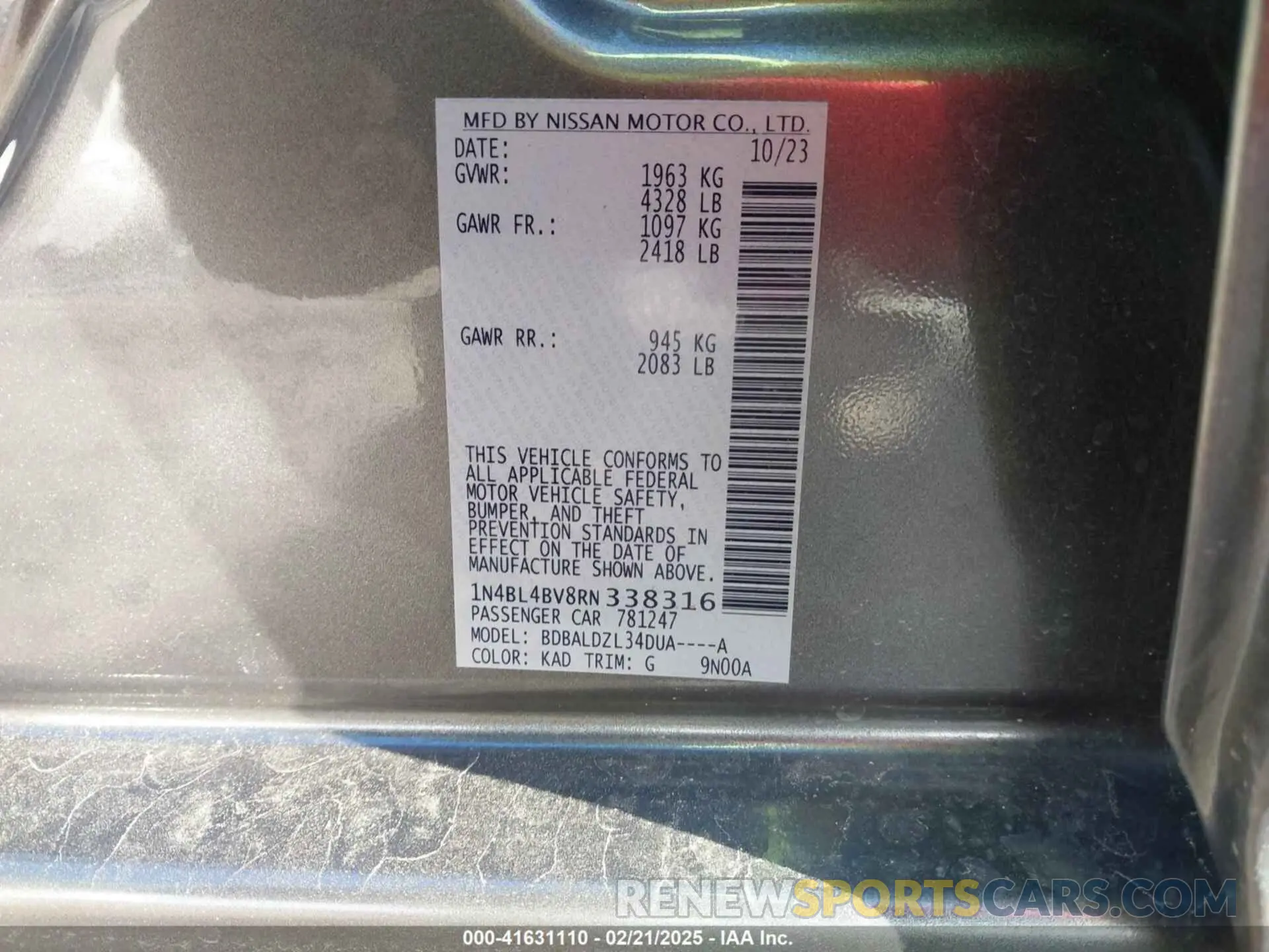 9 Photograph of a damaged car 1N4BL4BV8RN338316 NISSAN ALTIMA 2024