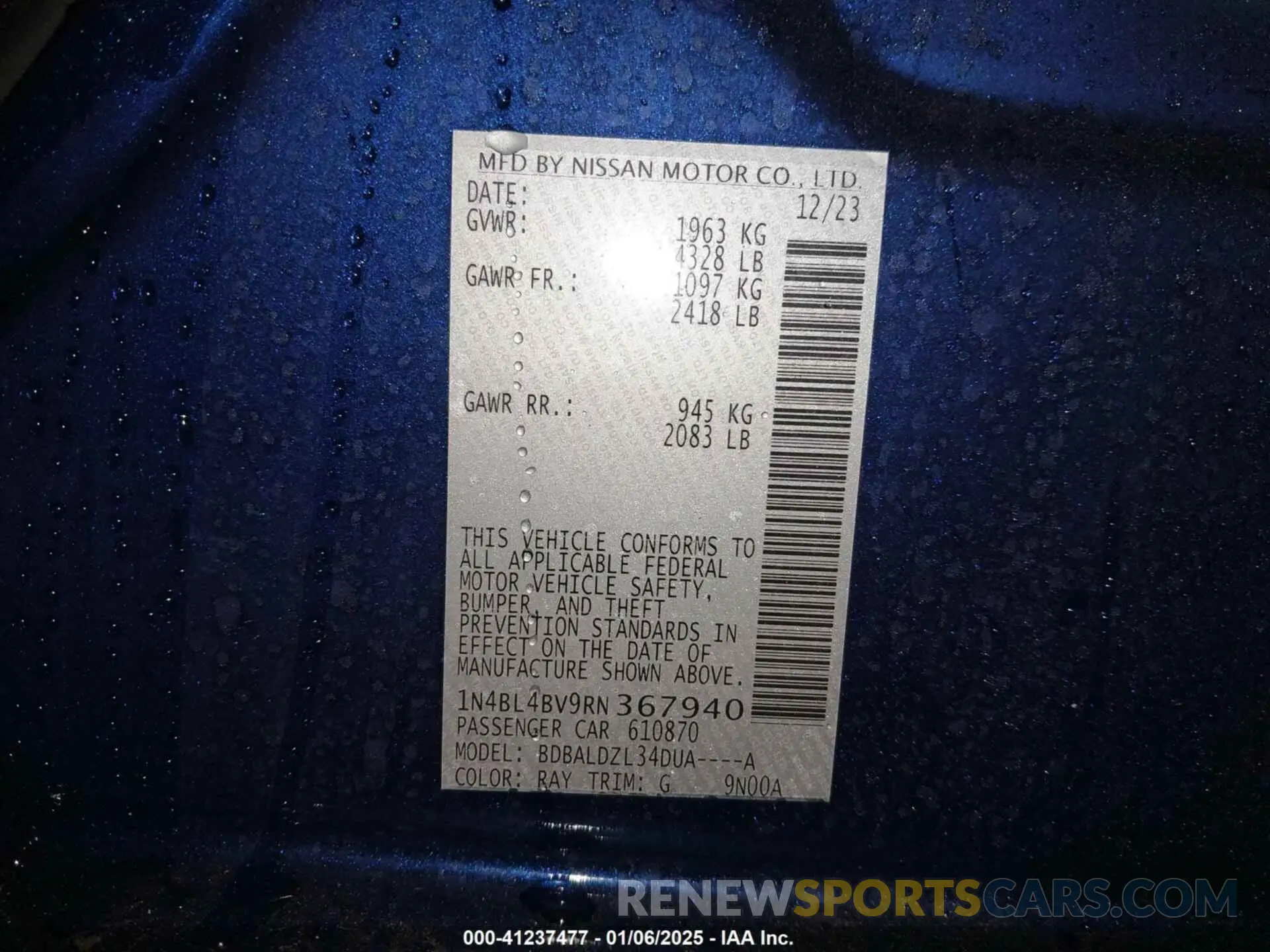 9 Photograph of a damaged car 1N4BL4BV9RN367940 NISSAN ALTIMA 2024