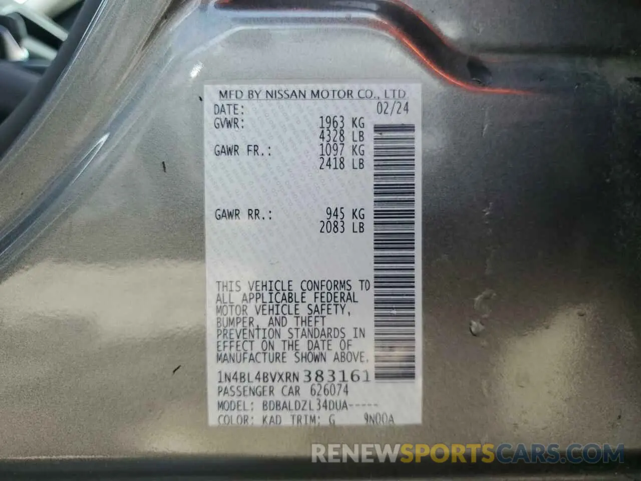 13 Photograph of a damaged car 1N4BL4BVXRN383161 NISSAN ALTIMA 2024