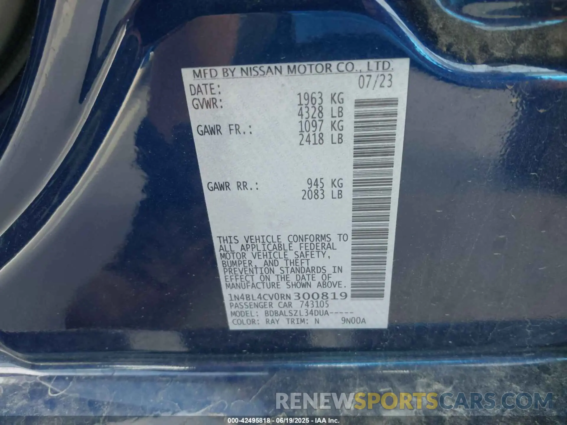 9 Photograph of a damaged car 1N4BL4CV0RN300819 NISSAN ALTIMA 2024