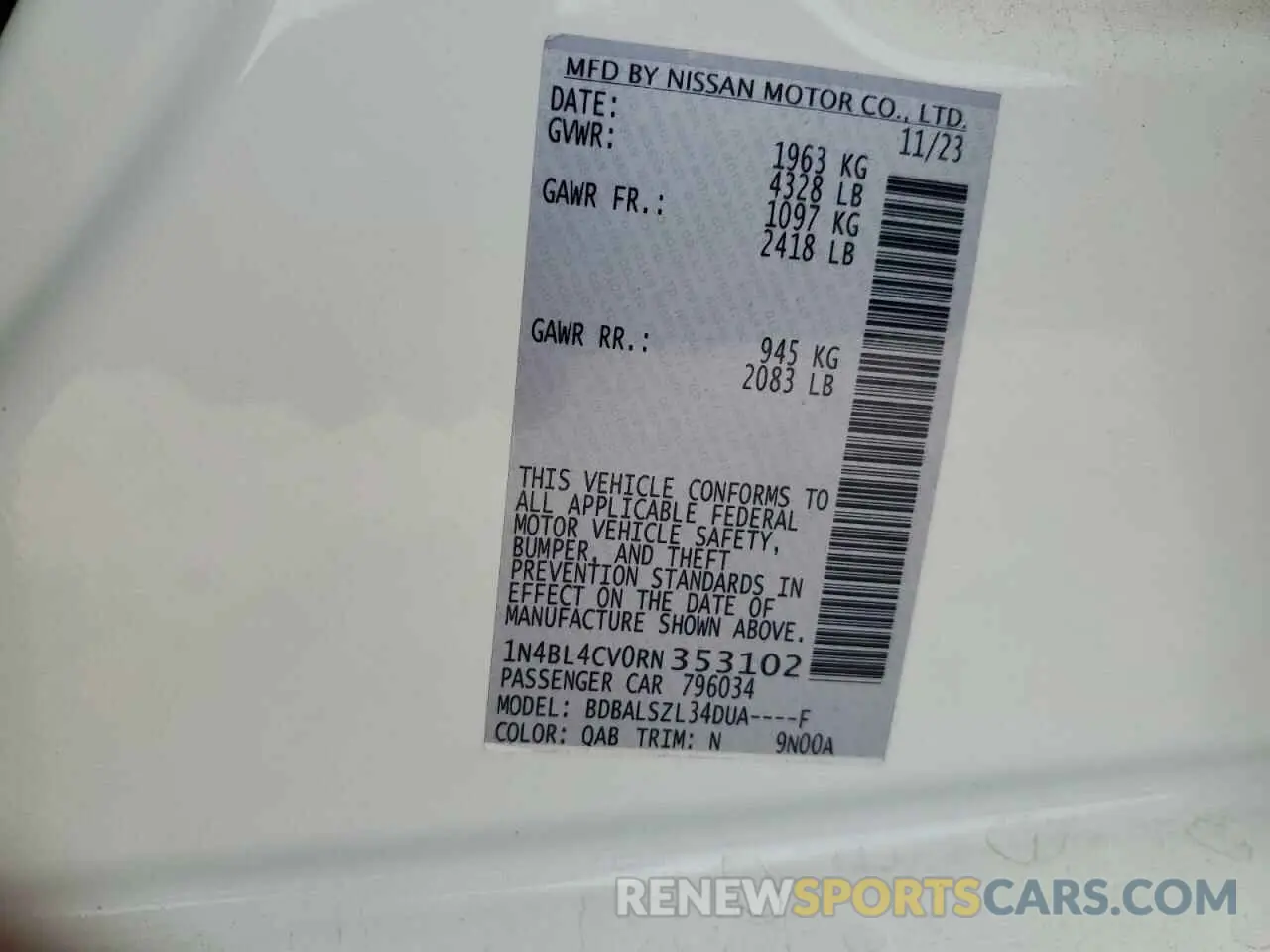 13 Photograph of a damaged car 1N4BL4CV0RN353102 NISSAN ALTIMA 2024