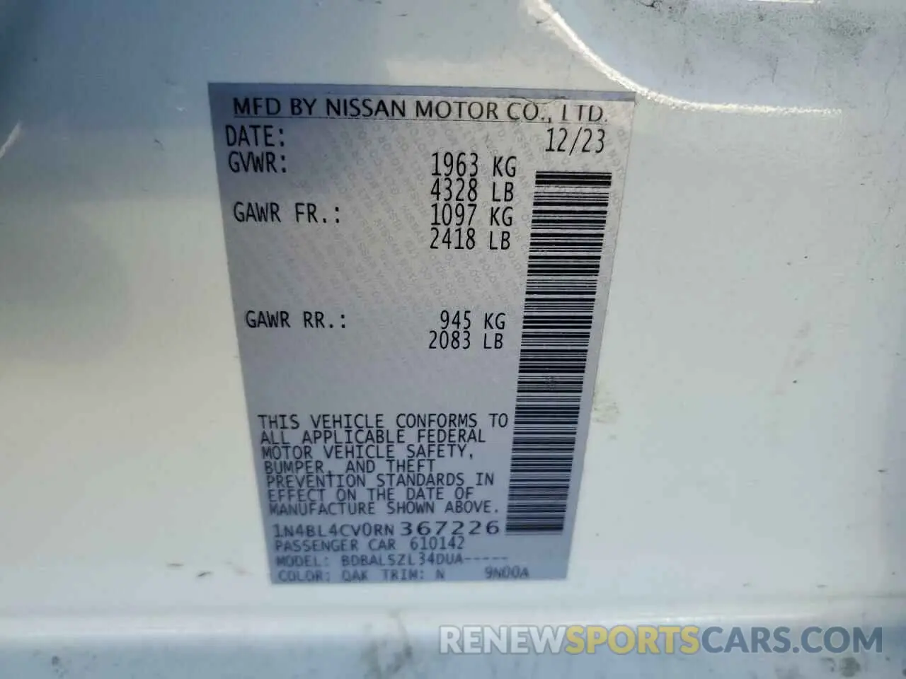 12 Photograph of a damaged car 1N4BL4CV0RN367226 NISSAN ALTIMA 2024